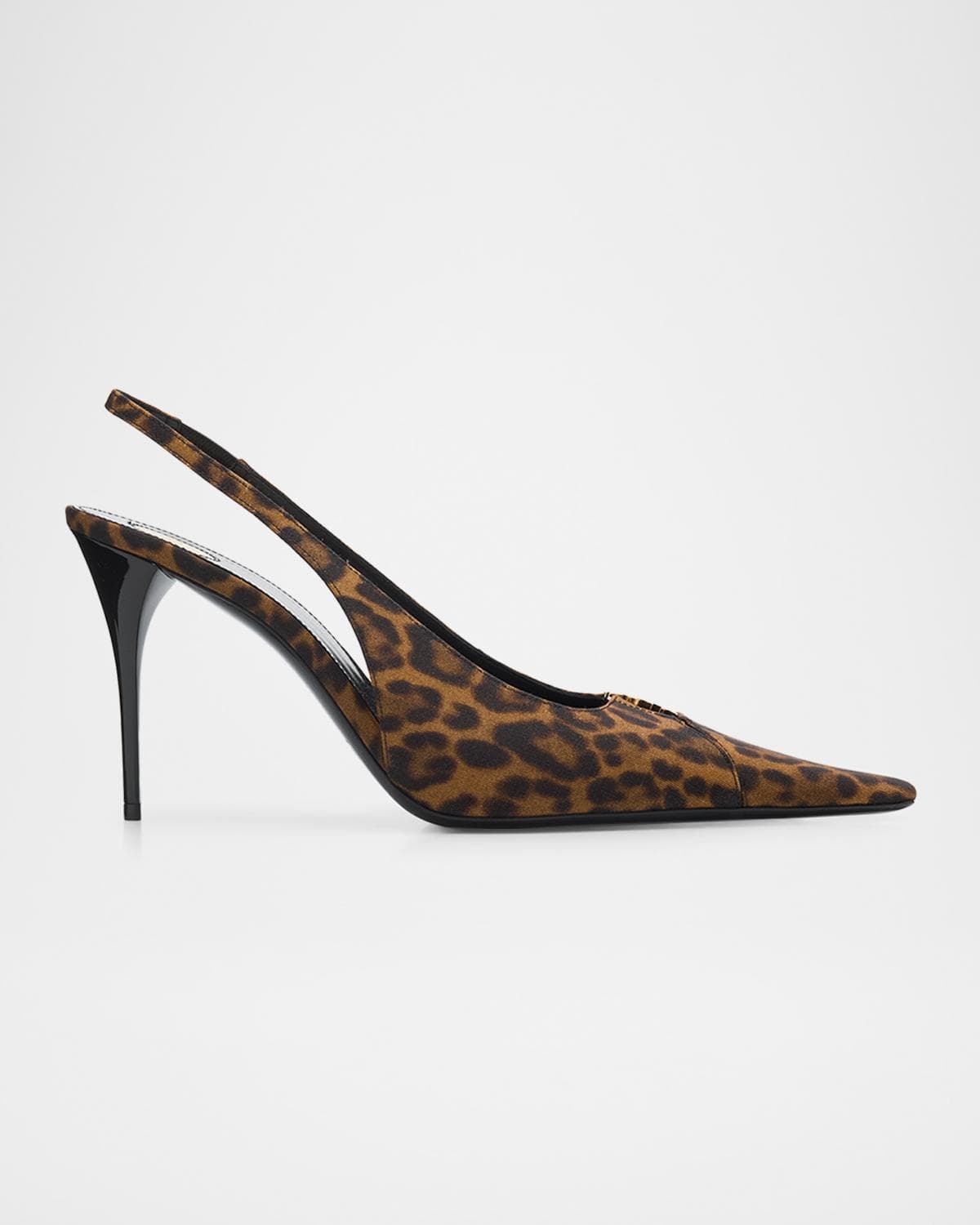 Saint Laurent 90mm YSL Leopard Grosgrain Slingback Pumps