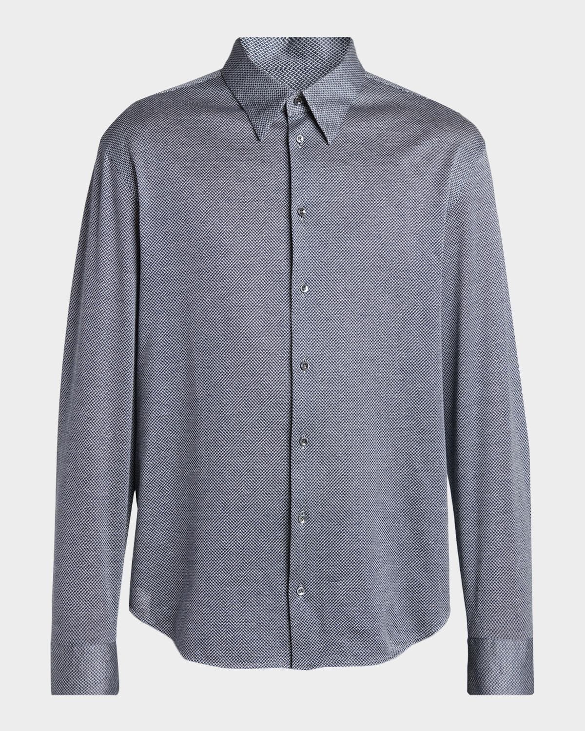 Giorgio Armani Men's Silk-Blend Micro-Chevron Button-Down Shirt