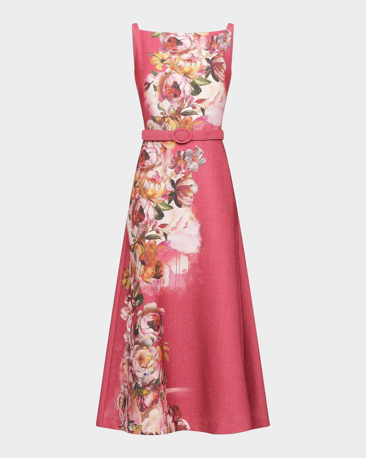 Kay Unger New York Slyvie Floral Belted Satin Tea-Length Dress