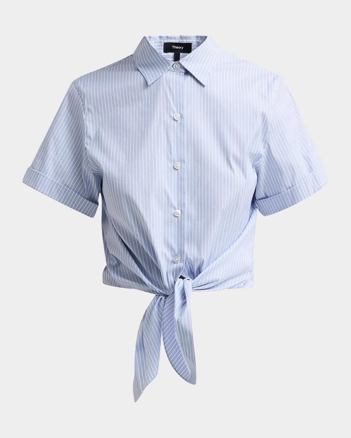 Theory Pinstripe Cotton-Blend Tie Shirt