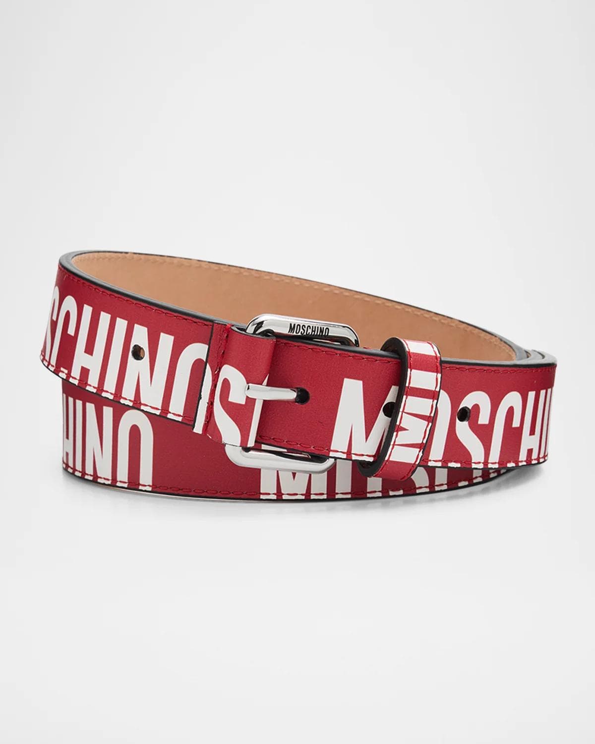 Moschino Men's Repeat Logo Leather Belt