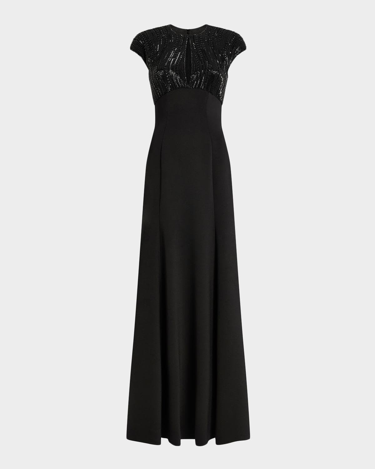 Jenny Packham Moonveil Tonal Sequin Cap-Sleeve Gown
