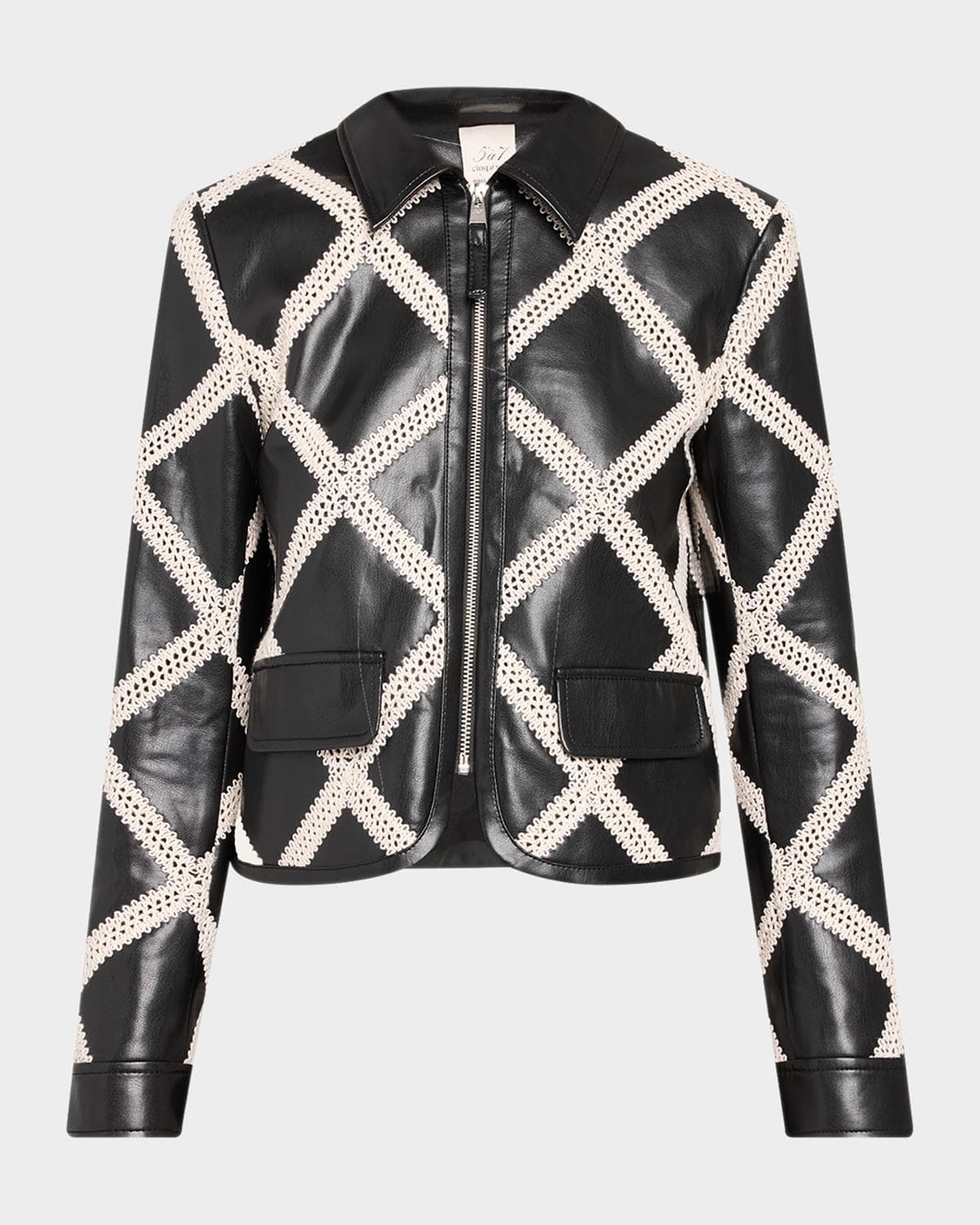 Cinq à Sept Audree Crochet-Trim Faux Leather Jacket