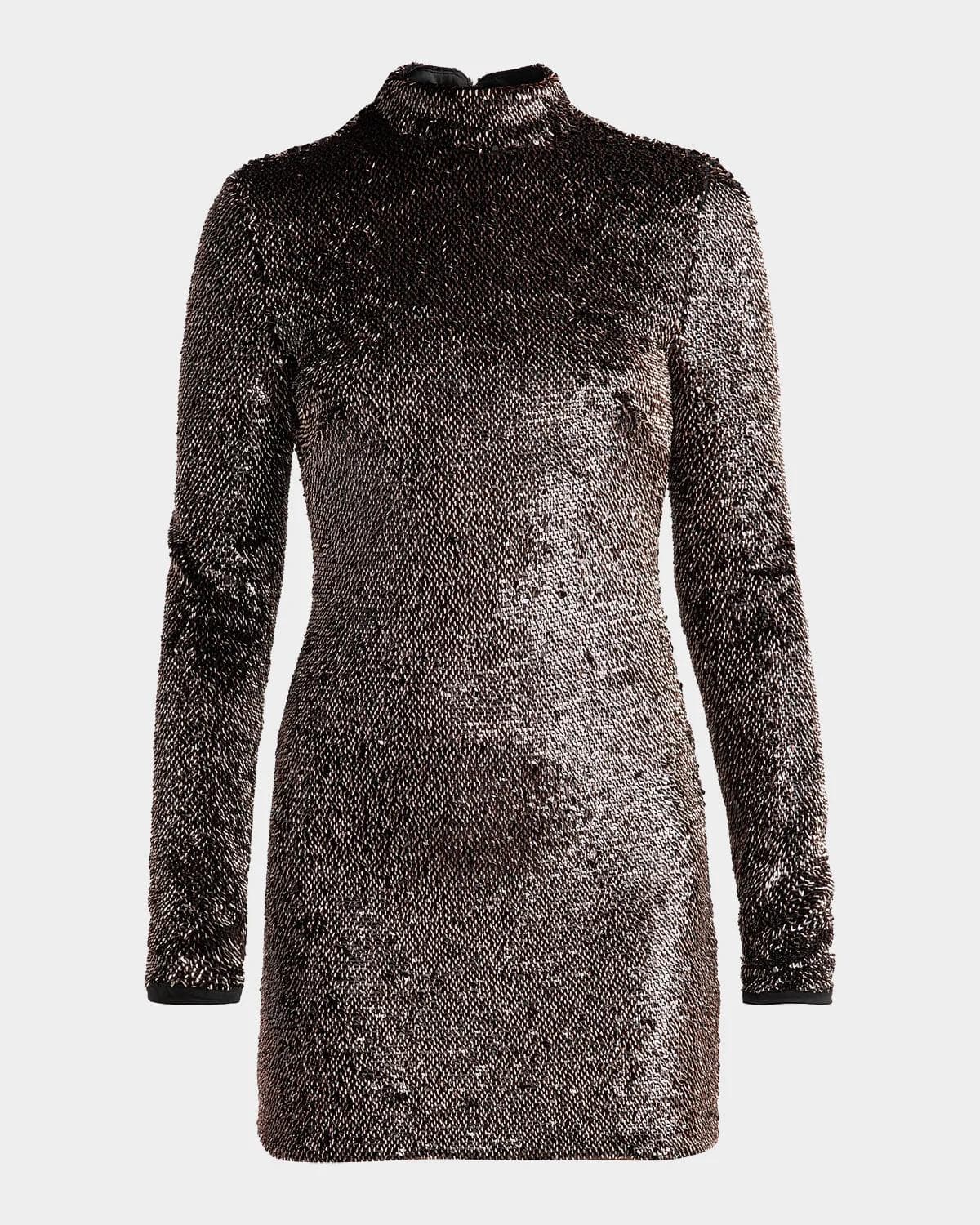 Veronica Beard Sylee Textured-Knit Mock-Turtleneck Mini Dress