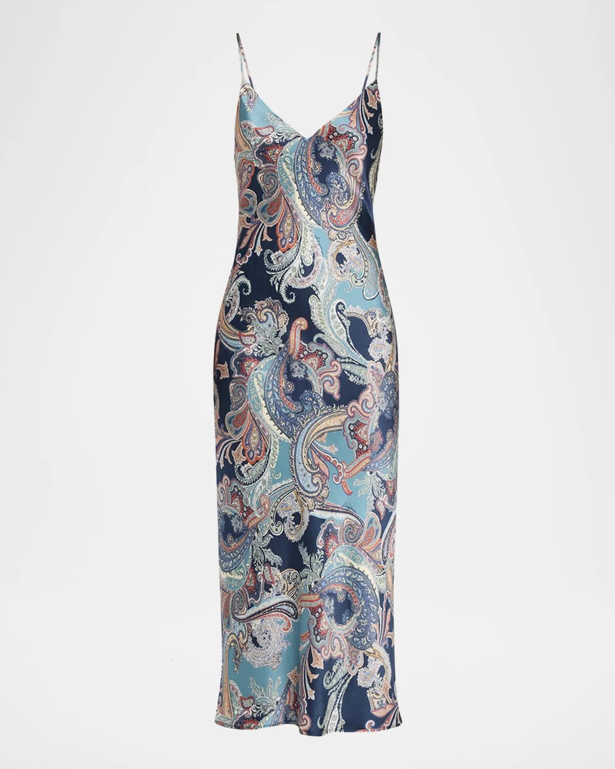 L 'AGENCE Seridie Paisley Mid-Length Slip Dress