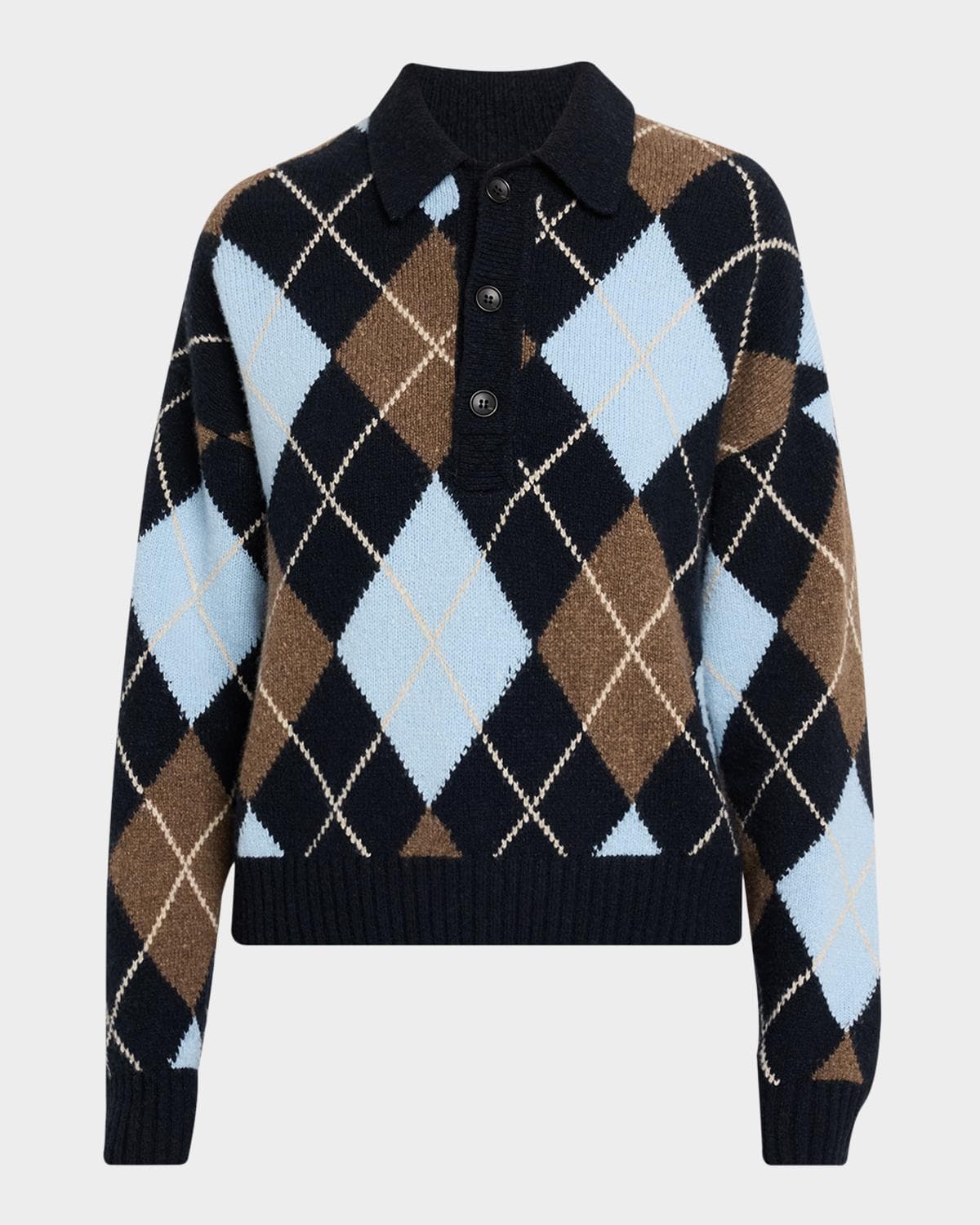 A.L.C. Lennon Argyle Wool-Cashmere Polo Sweater