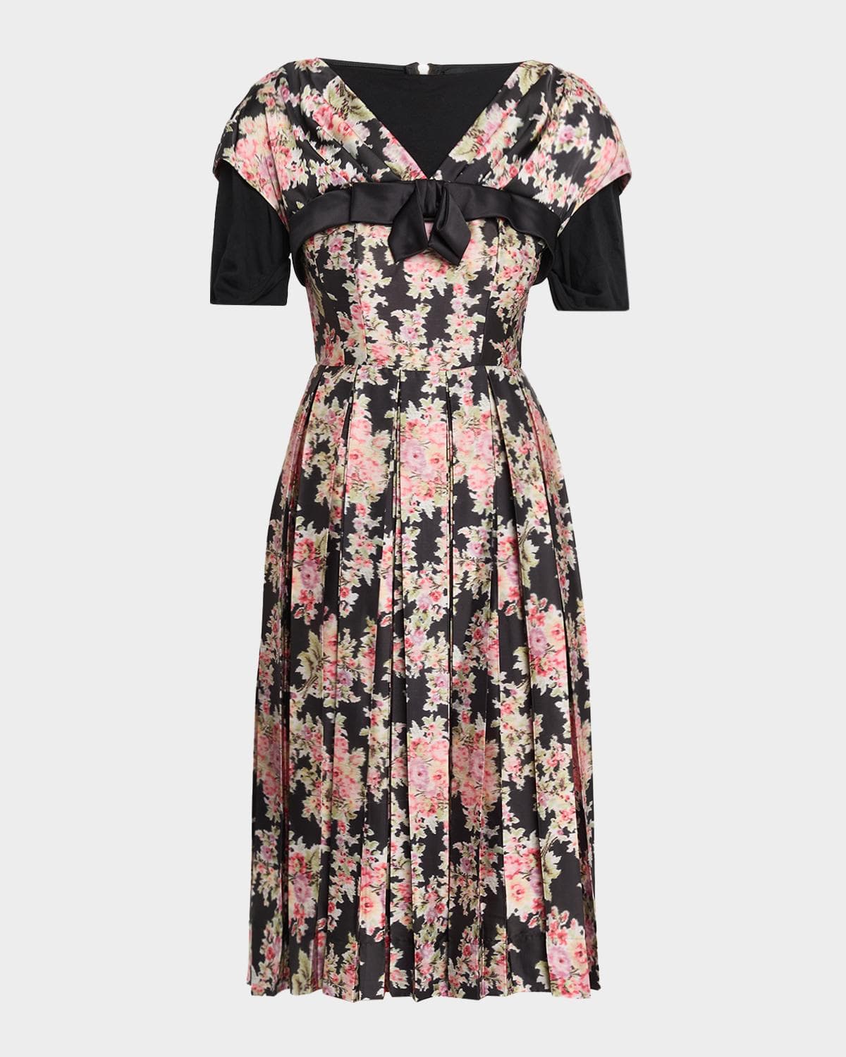Simone Rocha Pleated Floral Satin Layered Midi Dress