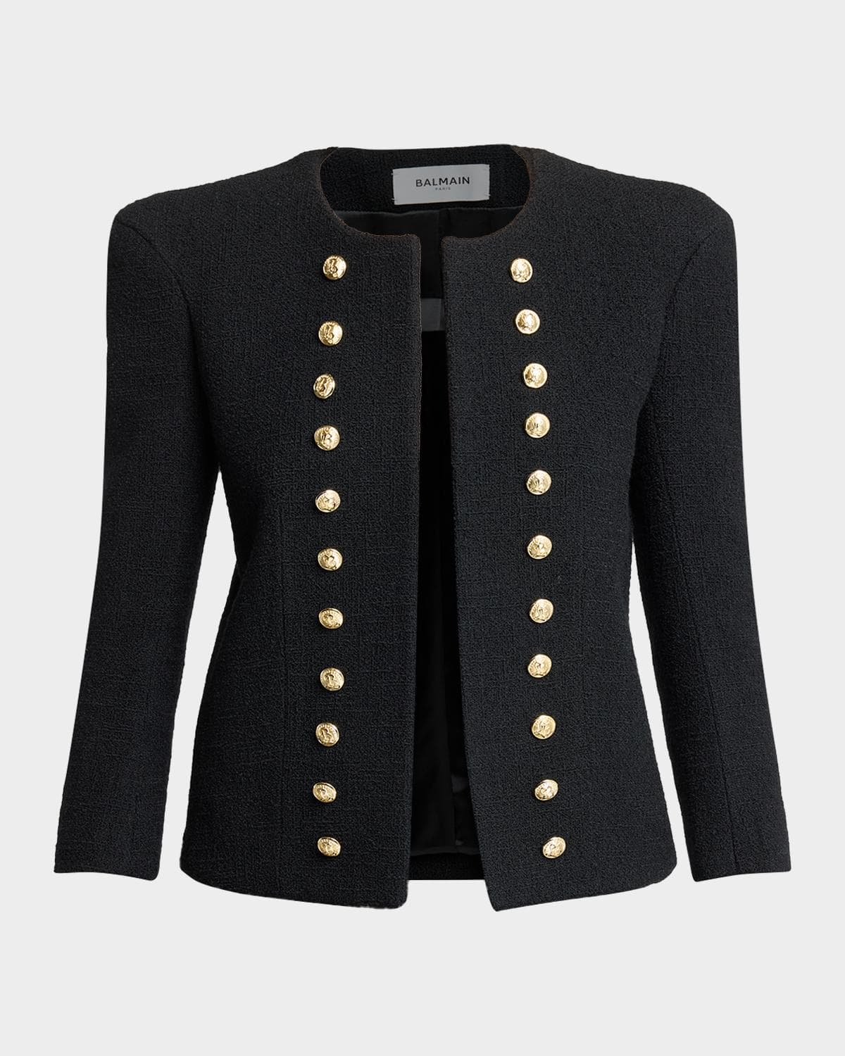 Balmain Collarless Tweed Fitted Jacket