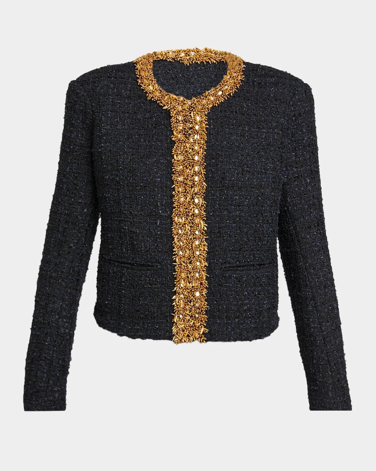 Balmain Beaded Metallic Tweed Collarless Jacket