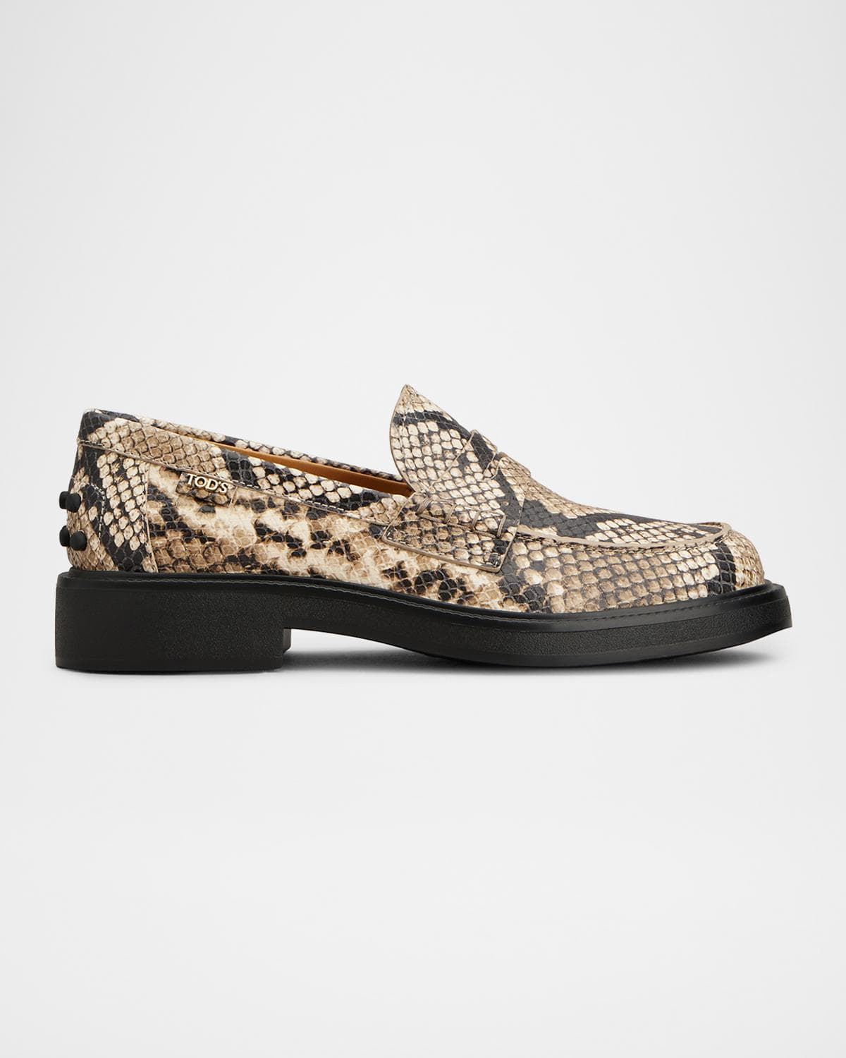 Tod's Snake-Printed Leather Loafers