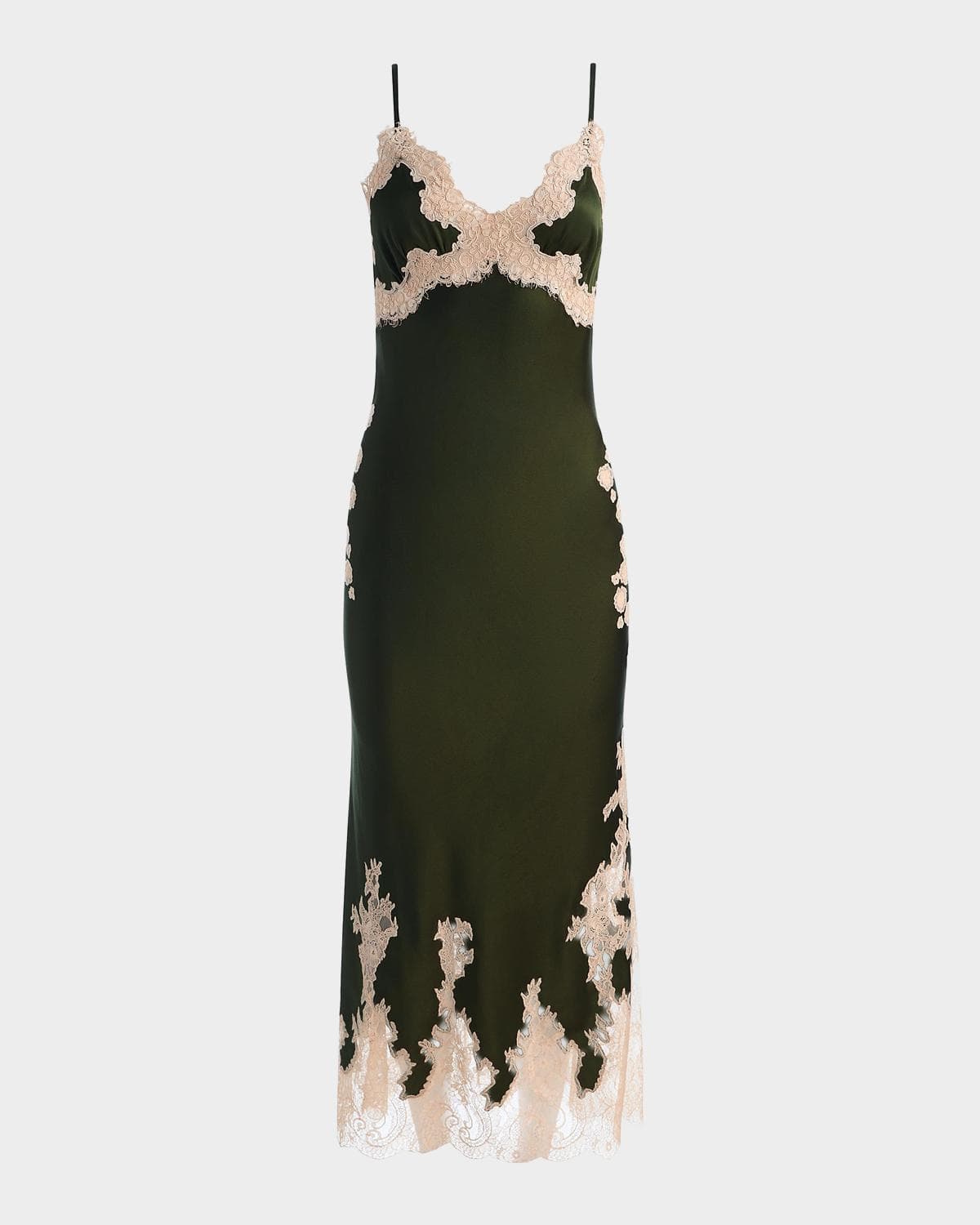 ALICE + OLIVIA Julietta Cutaway Lace-Trim Satin Dress · 14