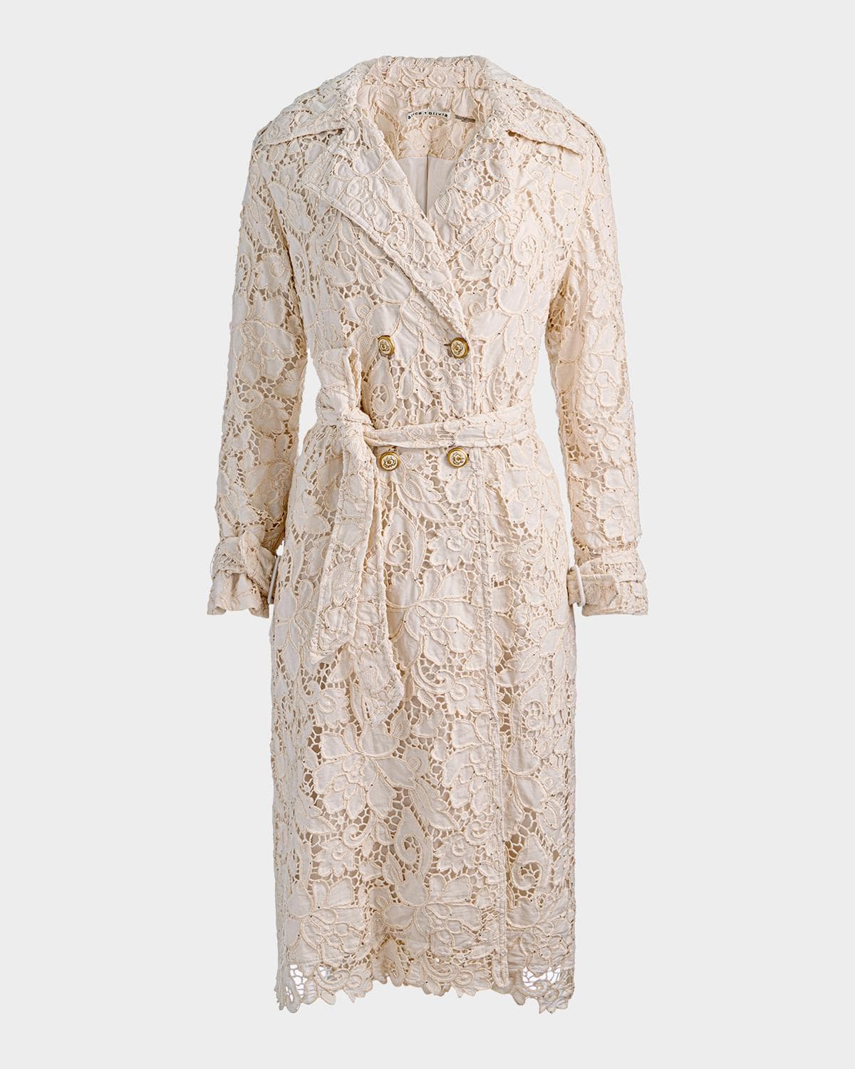 ALICE + OLIVIA Keith Eyelet Midi Trench Coat