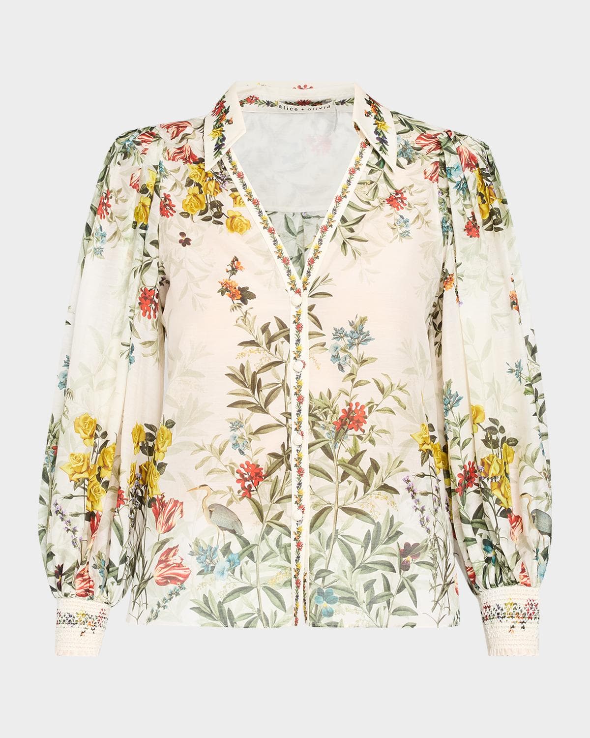 ALICE + OLIVIA Charis Floral Button-Front Blouse