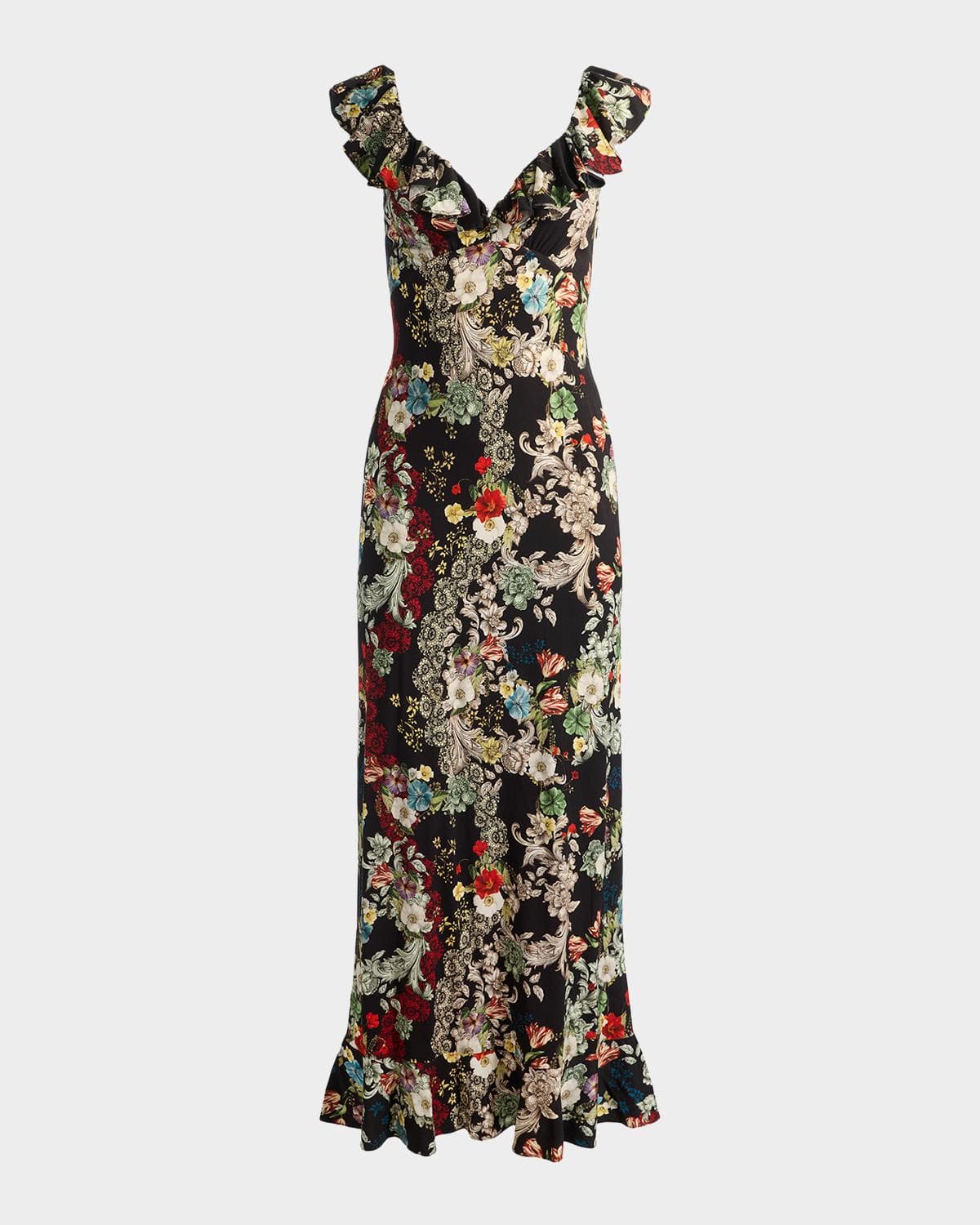 ALICE + OLIVIA Gemma Floral Ruffle-Trim Maxi Dress