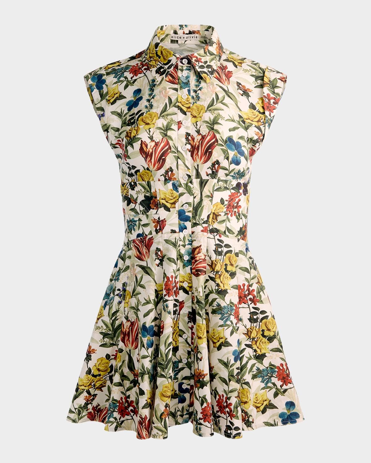 ALICE + OLIVIA Kim Paneled Floral Mini Shirtdress