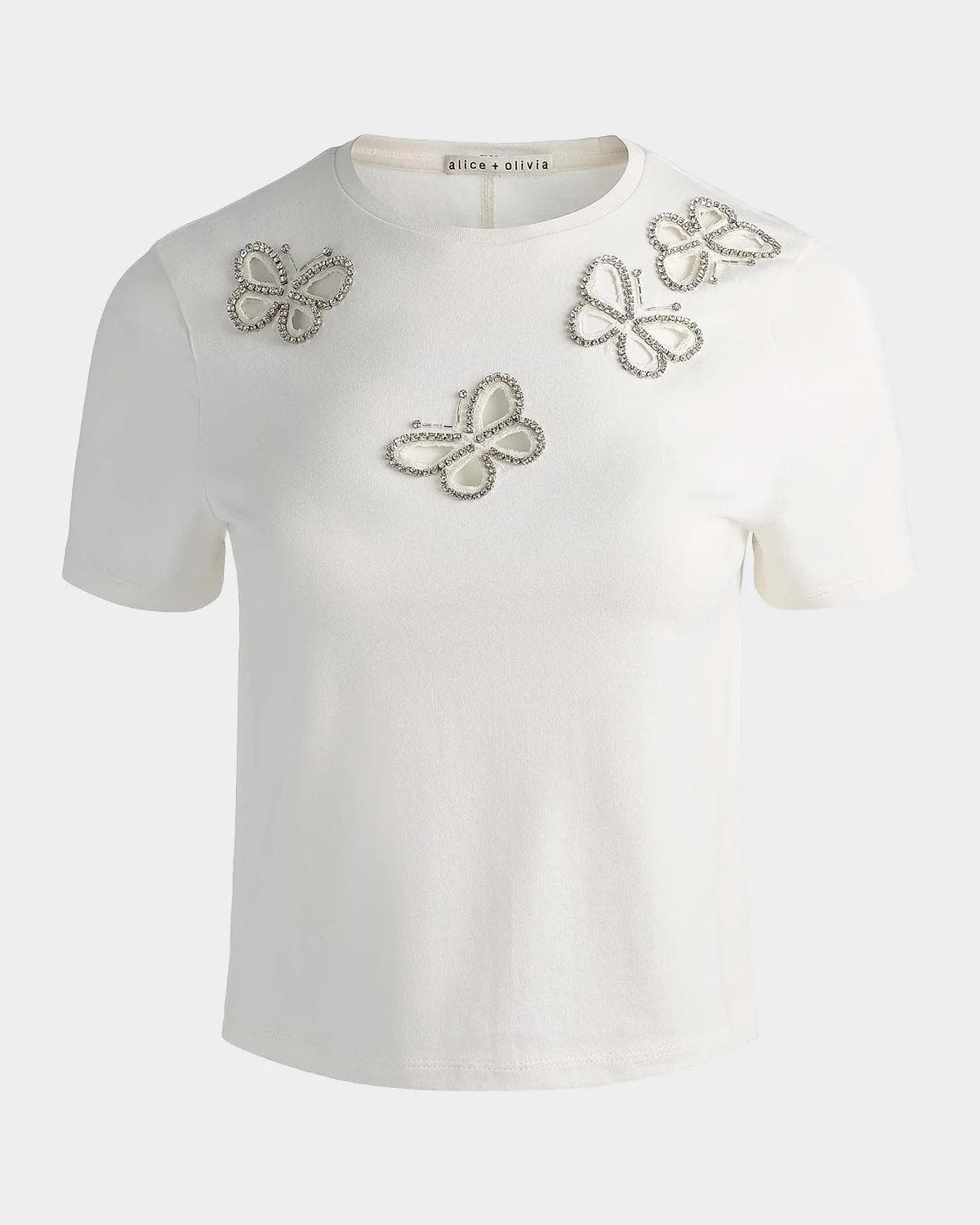 ALICE + OLIVIA Cindy Embellished Butterfly Cropped T-Shirt