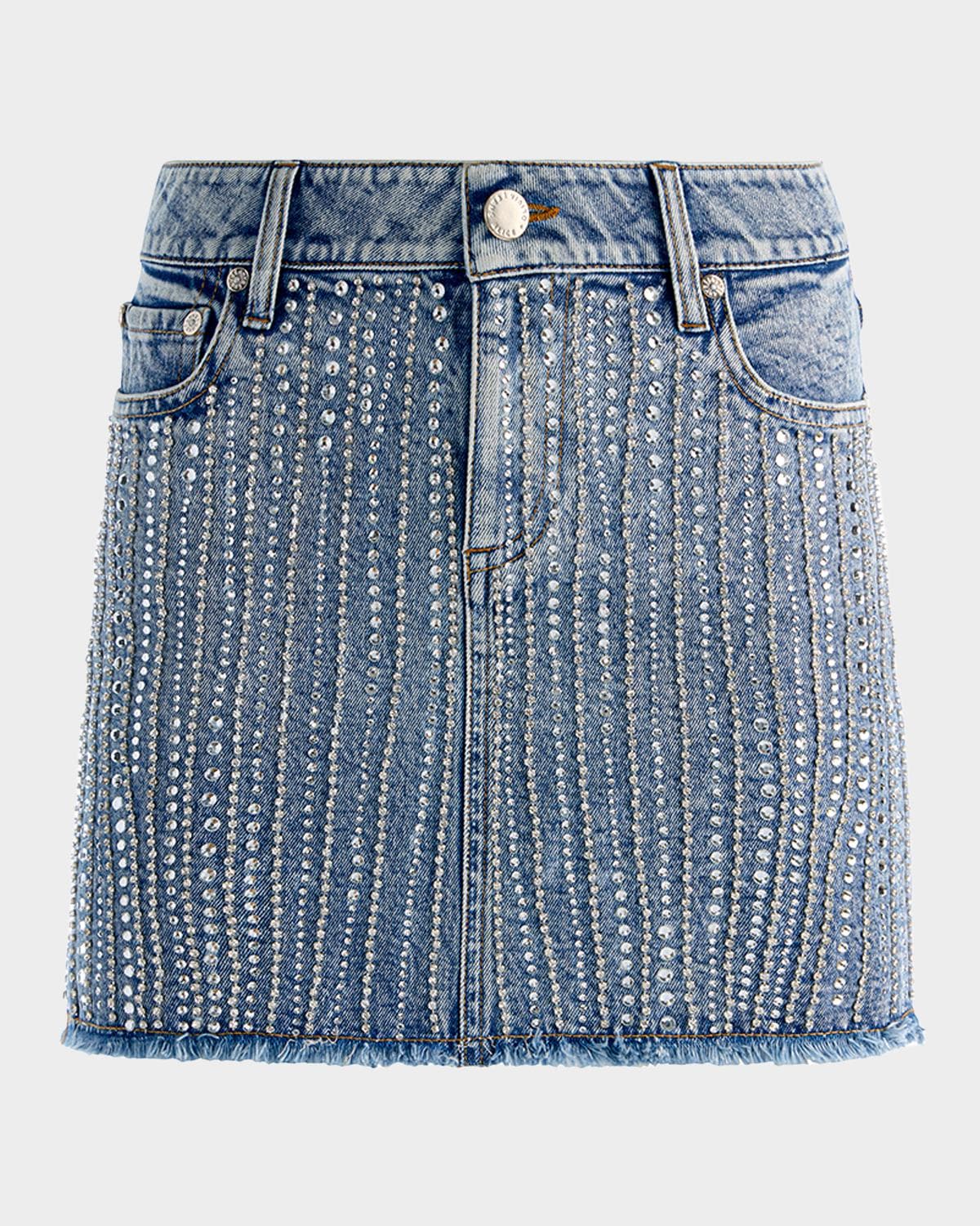 ALICE + OLIVIA Kiera Embellished Denim Mini Skirt