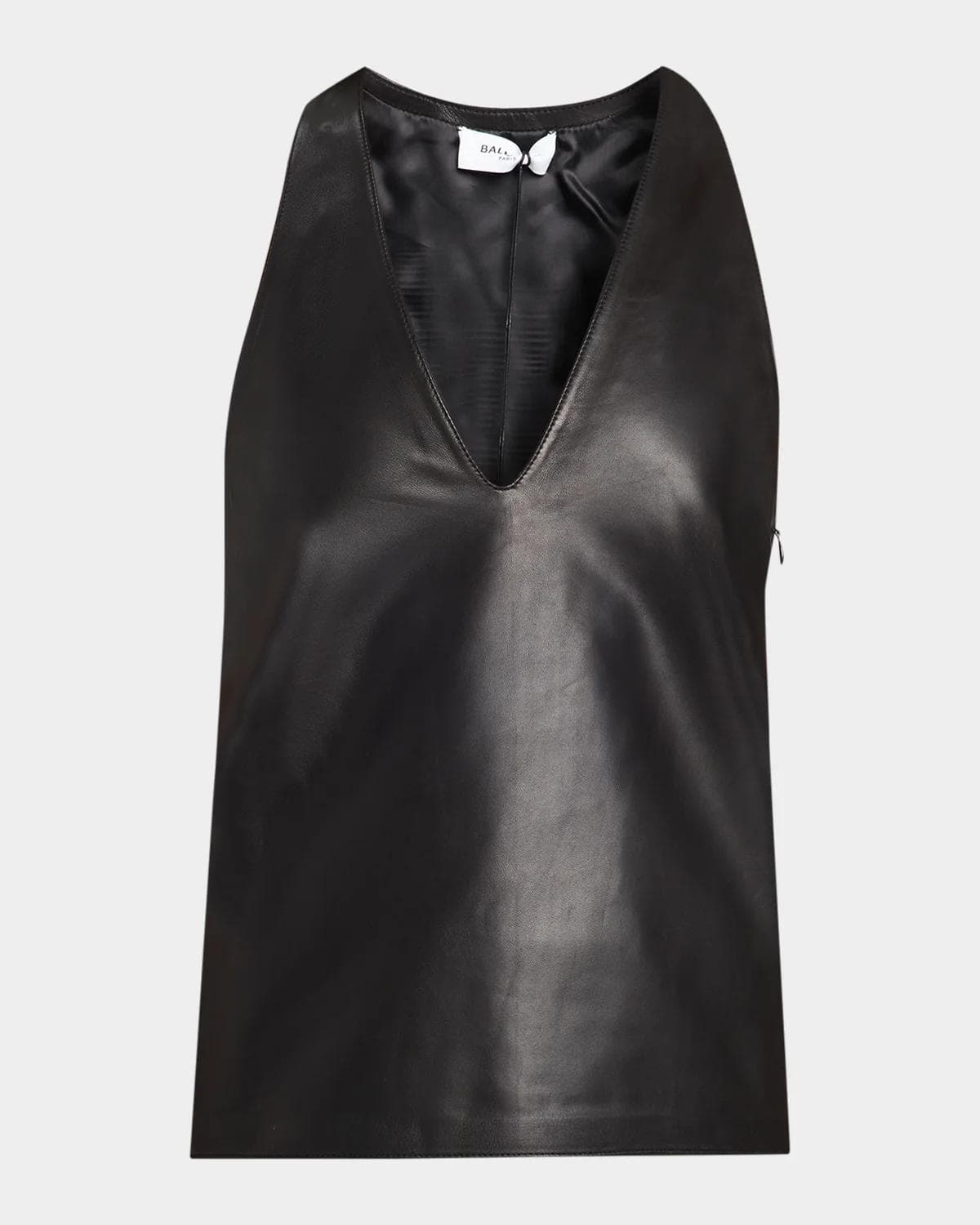 Balmain V Neck Lambskin Leather Tank Top
