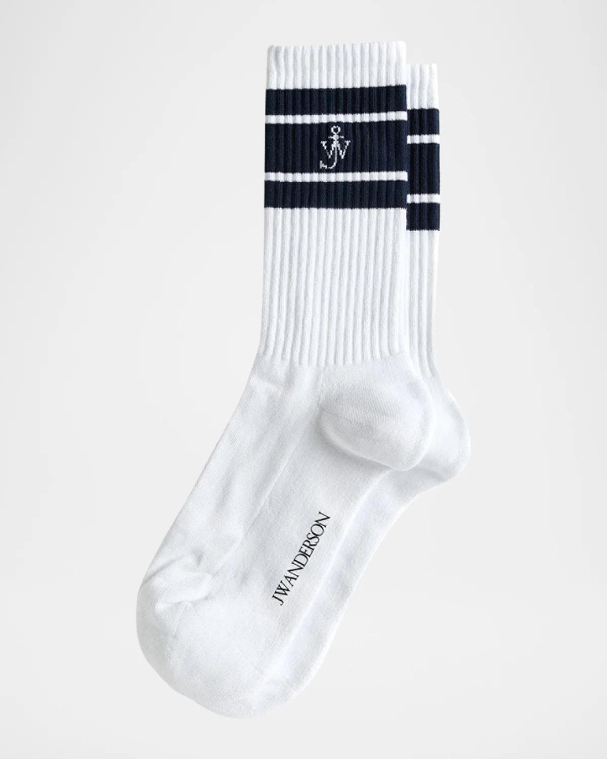 JW Anderson Men's Ribbed Stripe Monogram Mid-Calf Sport Socks