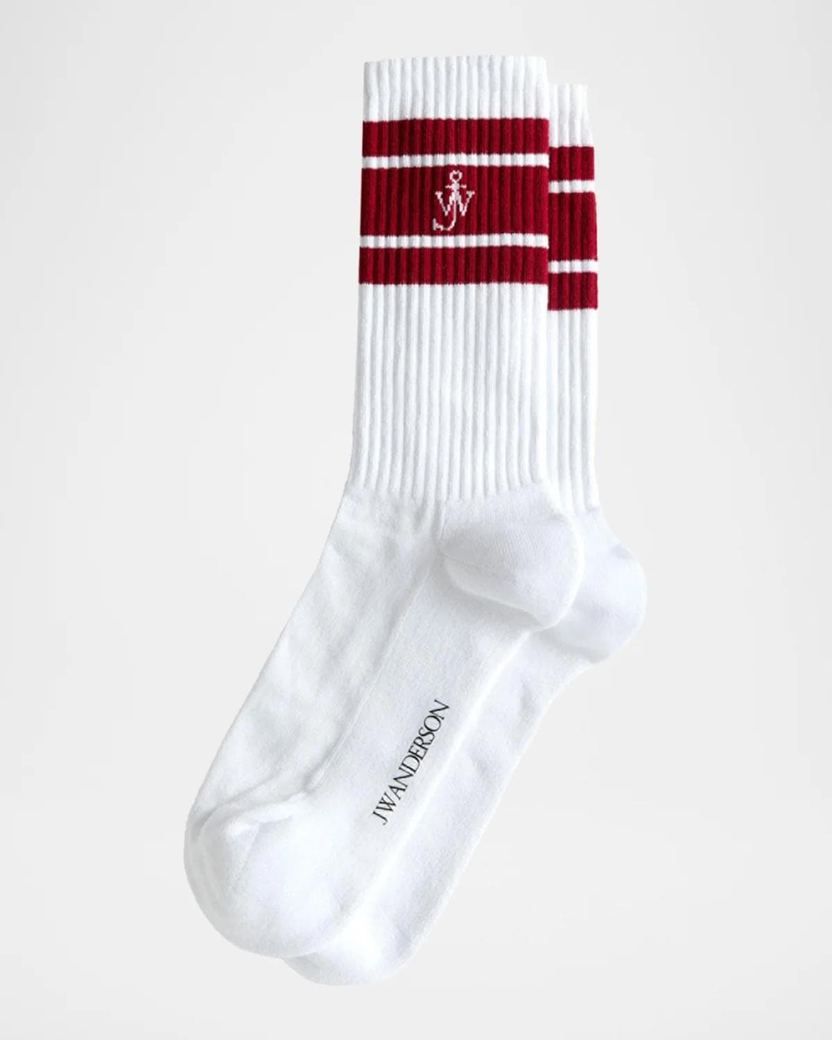 JW Anderson Men's Ribbed Stripe Monogram Mid-Calf Sport Socks