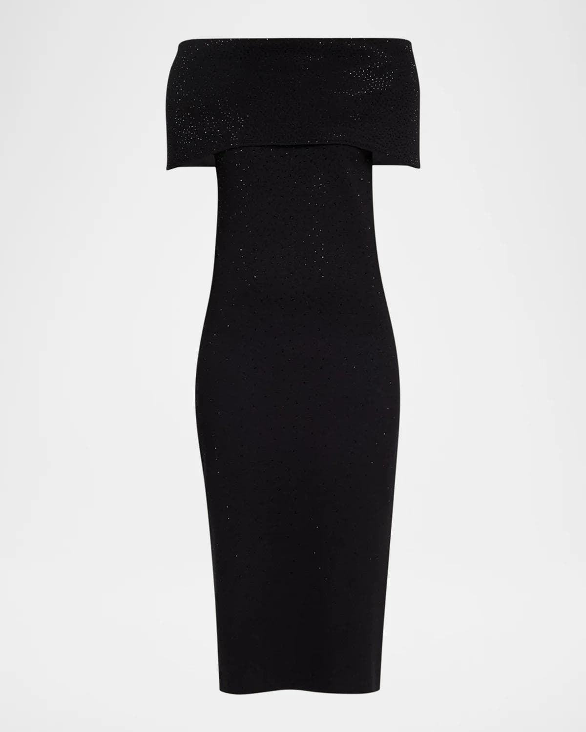 Rickie Freeman for Teri Jon Off-Shoulder Rhinestone Bodycon Midi Dress