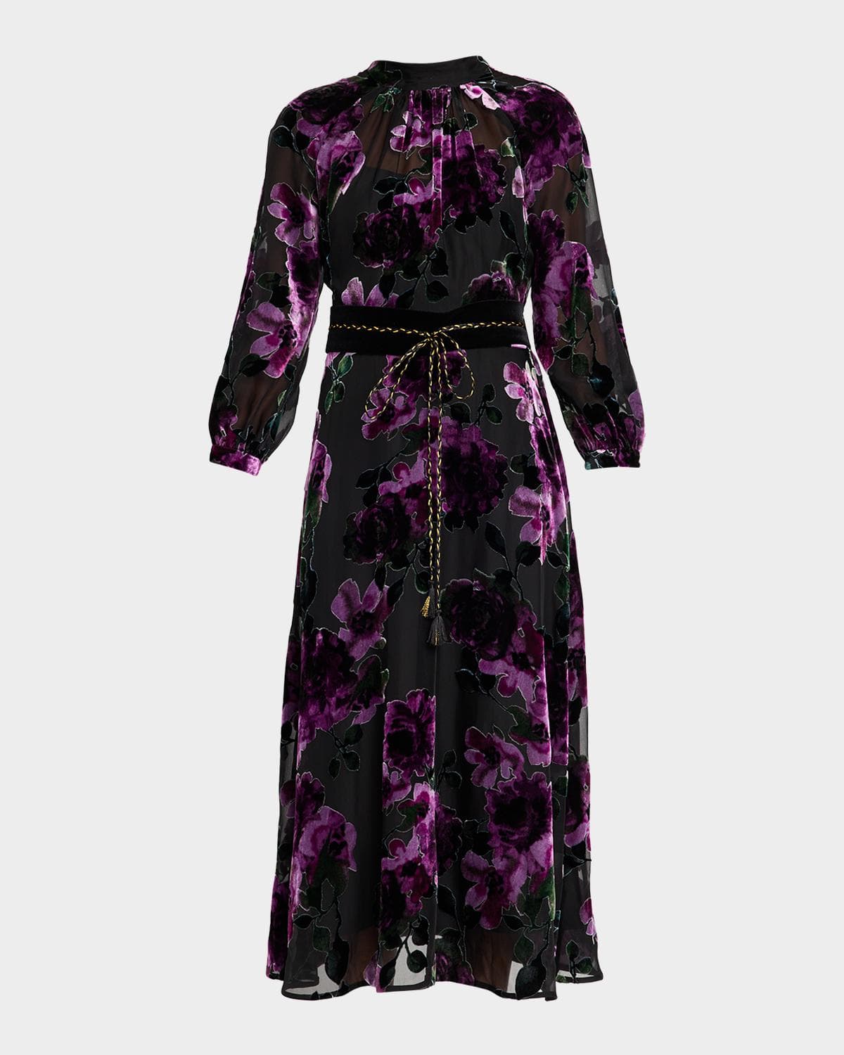Rickie Freeman for Teri Jon Belted Devore Velvet Midi Dress