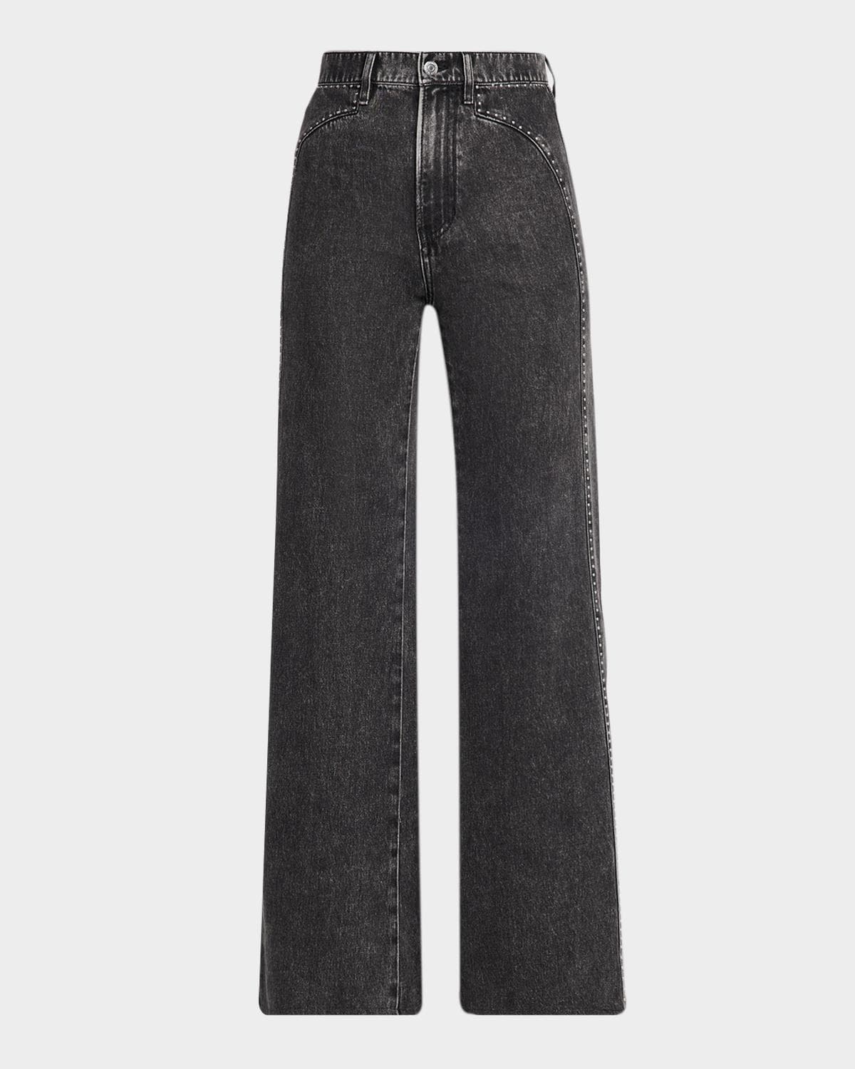 Veronica Beard Grant High-Rise Embellished Wide-Leg Jeans