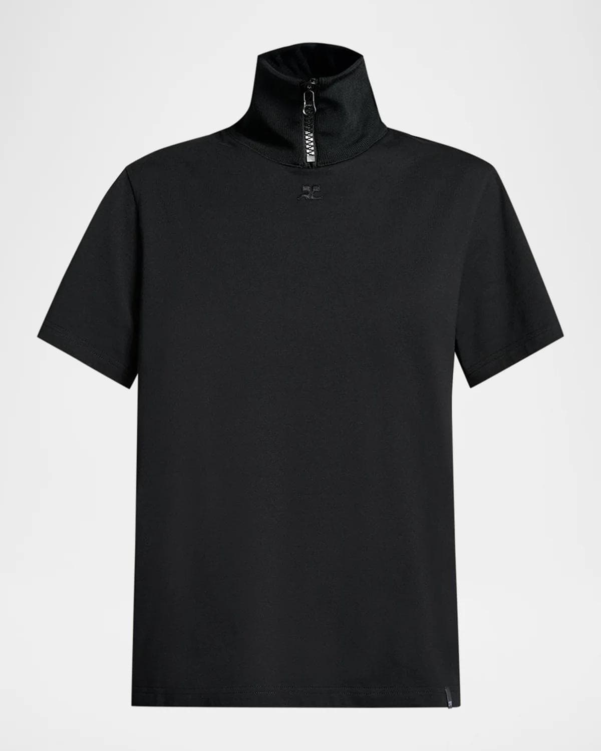 Courreges Cotton Ribbed Stand-Collar T-Shirt