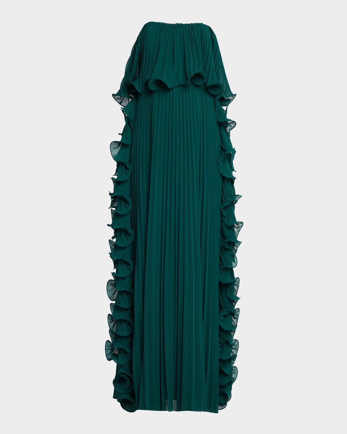Badgley Mischka Strapless Pleated Ruffle Gown