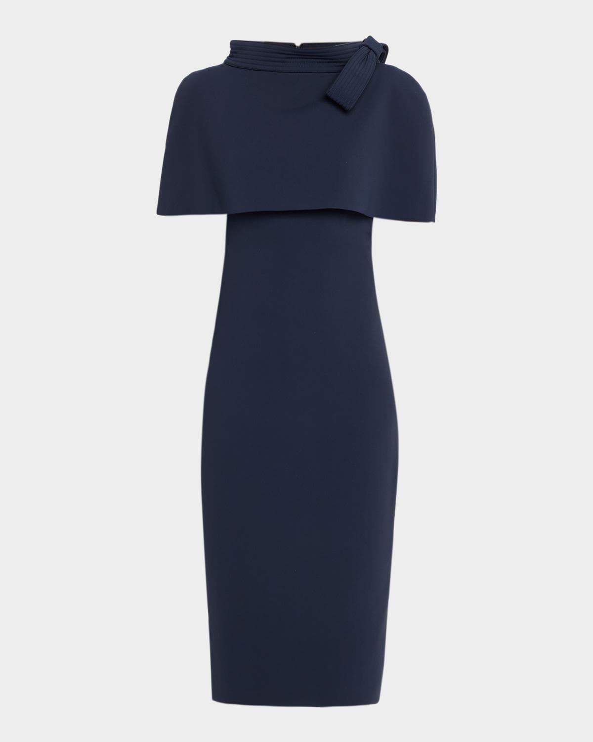 Badgley Mischka Bodycon Funnel-Neck Capelet Midi Dress