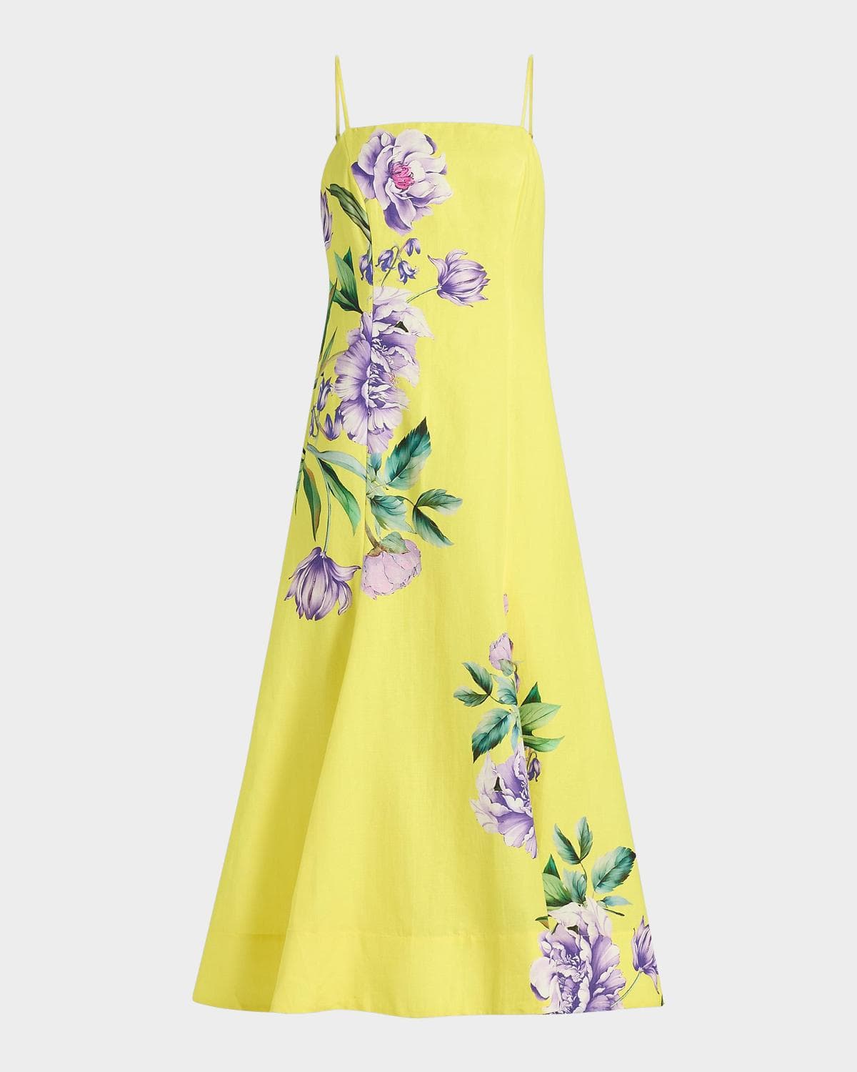 Hemant & Nandita Floral Linen-Cotton A-Line Midi Dress
