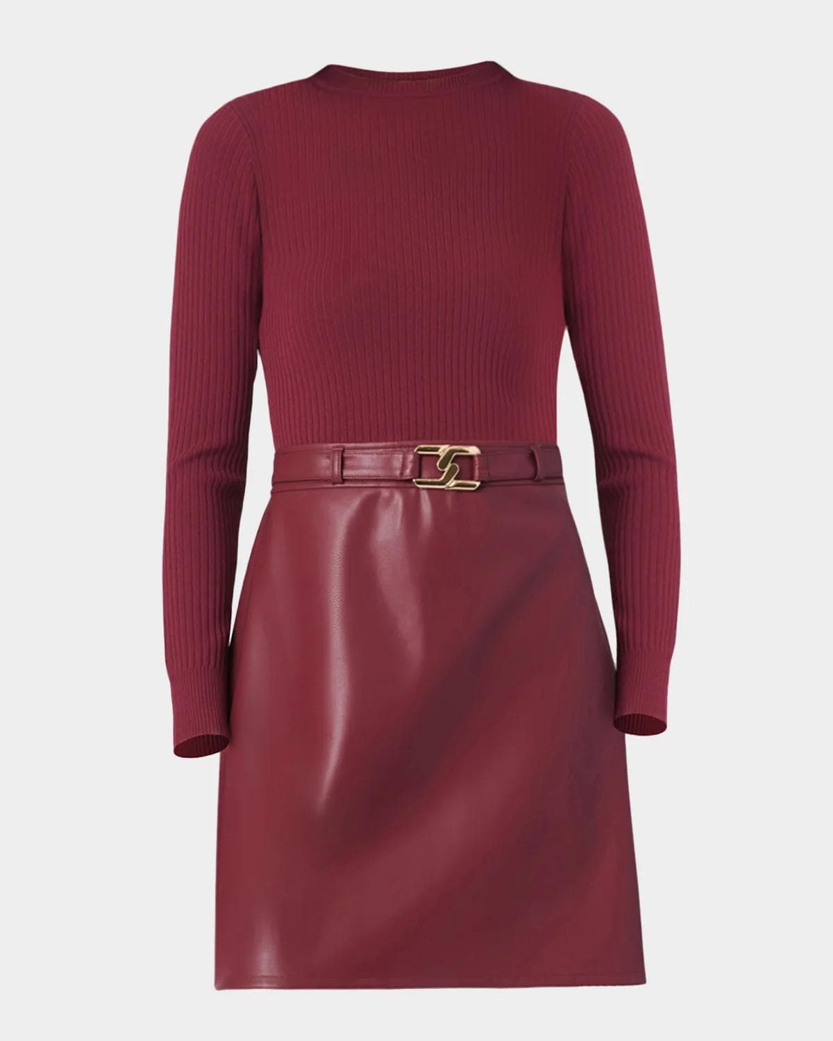 Shoshanna Buckle-Embellished Mixed Media Mini Dress