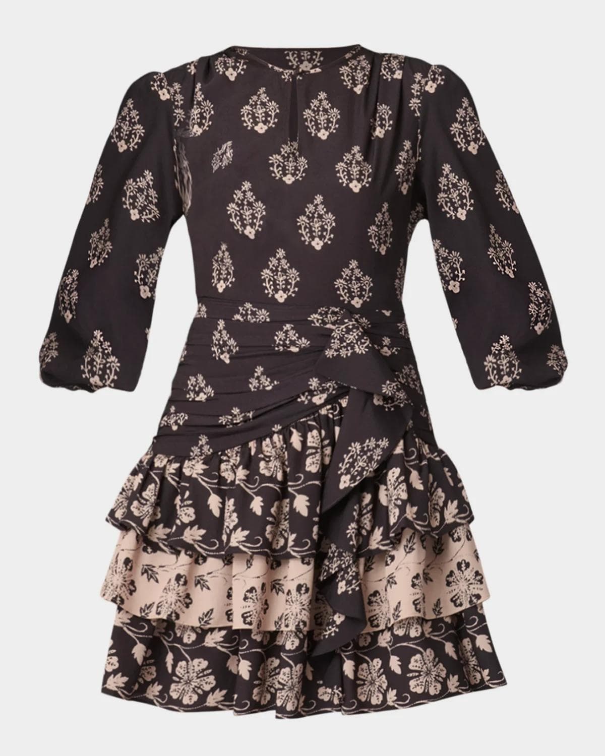 Shoshanna Janelle Tiered Floral Crepe De Chine Mini Dress