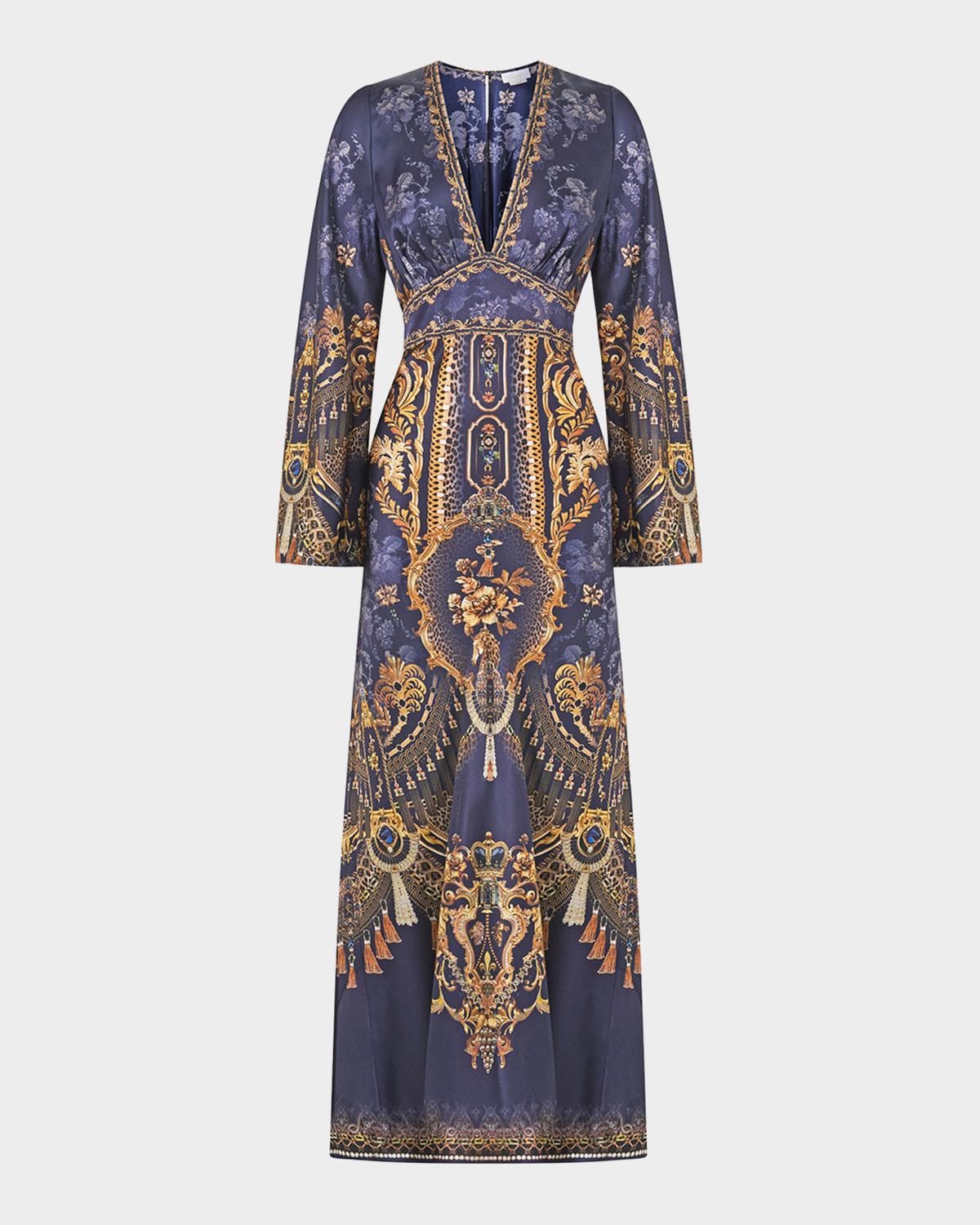 Camilla Cloaked in Baroque V-Neck Maxi Dress