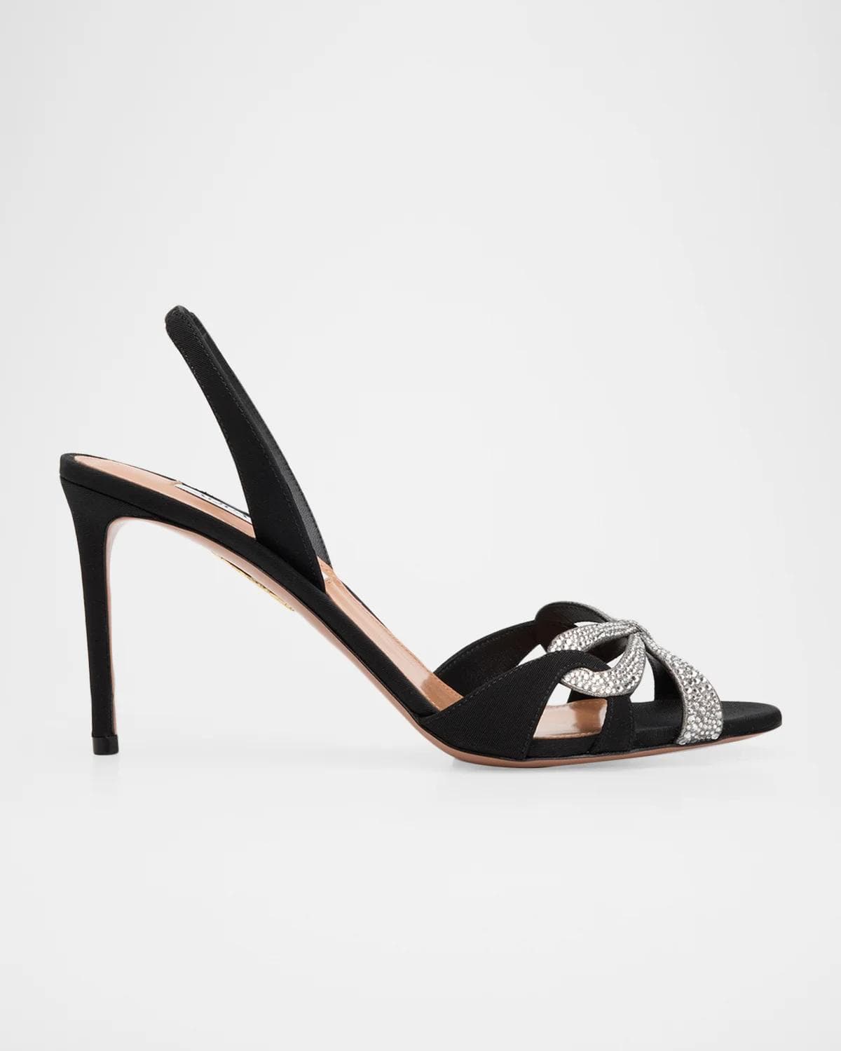 Aquazzura 85mm Ribbon Kiss Embellished Satin Slingback Sandals