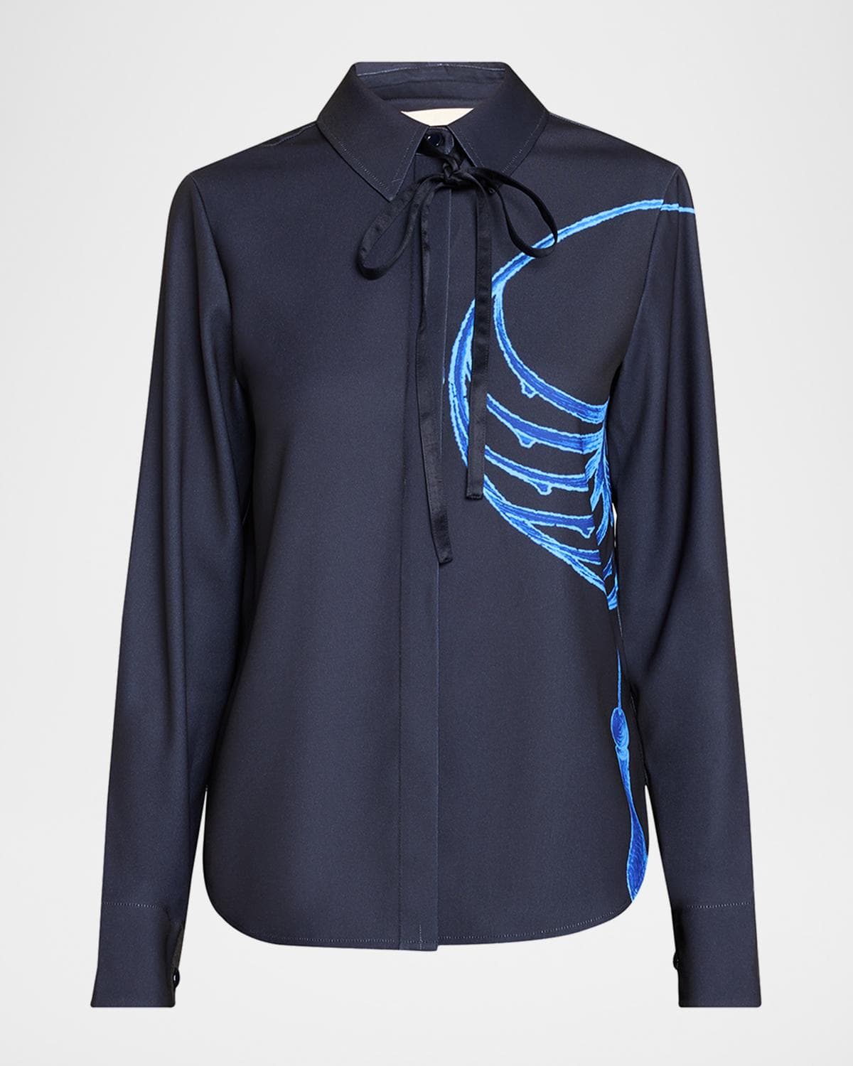 Jason Wu Collection Crepe Satin Tie-Neck Button-Down Shirt