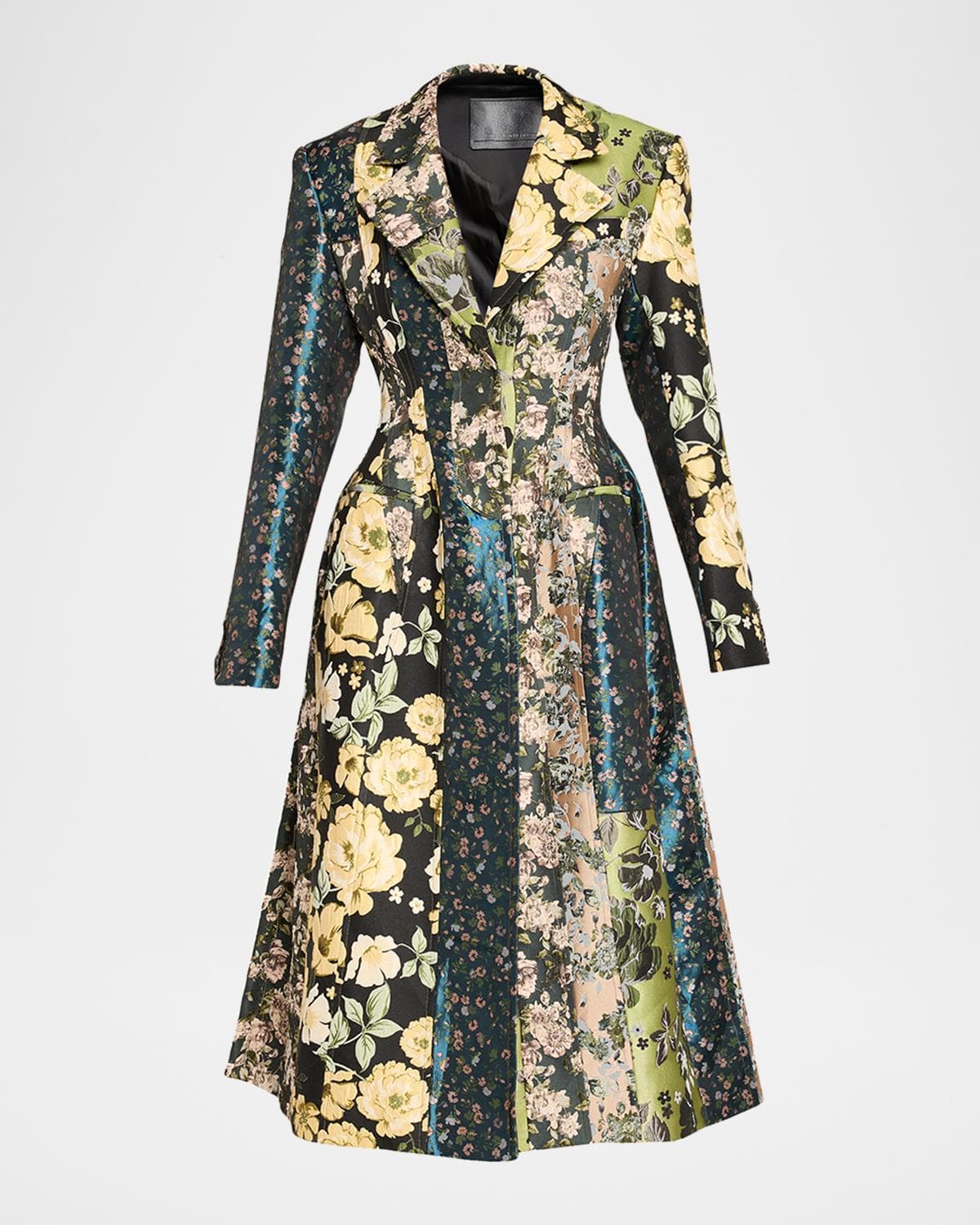 Jason Wu Collection Patchwork Floral Jacquard A-Line Long Jacket