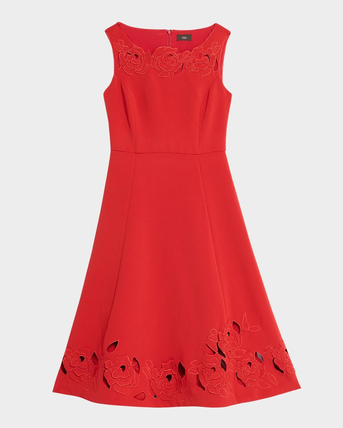 Theia Christabel Embroidered Cutout Midi Dress
