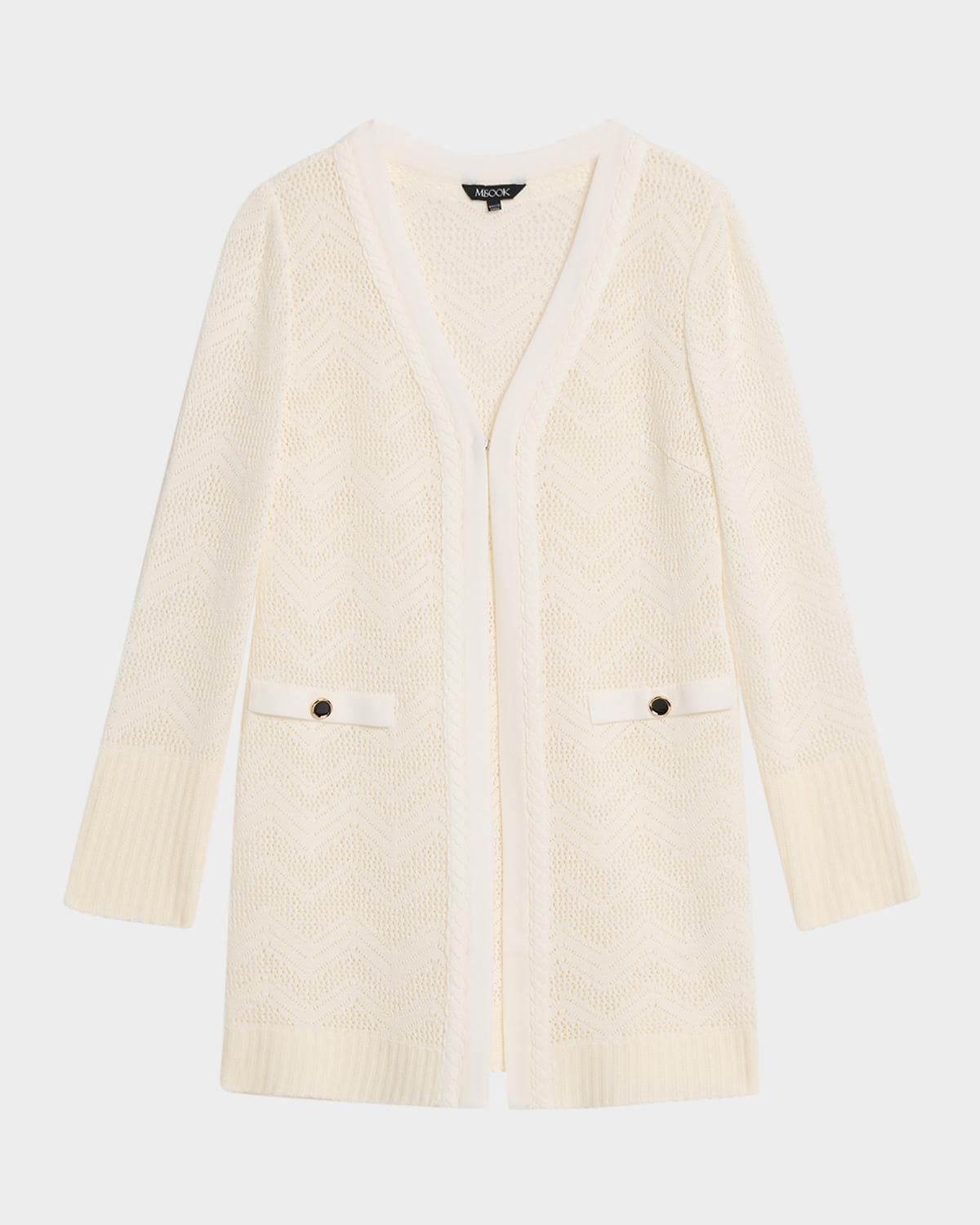 Misook Heritage Pointelle Braided Trim Knit Cardigan · LARGE