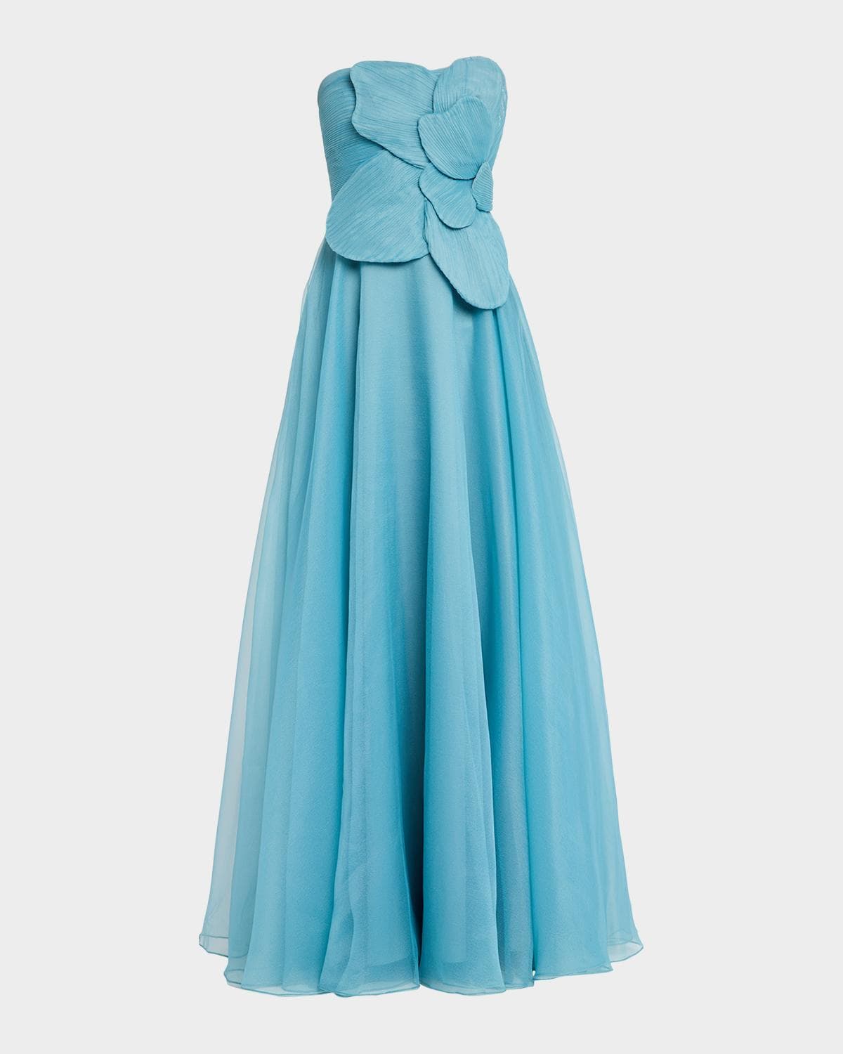 Theia Lyon Strapless Flower-Embellished Gown
