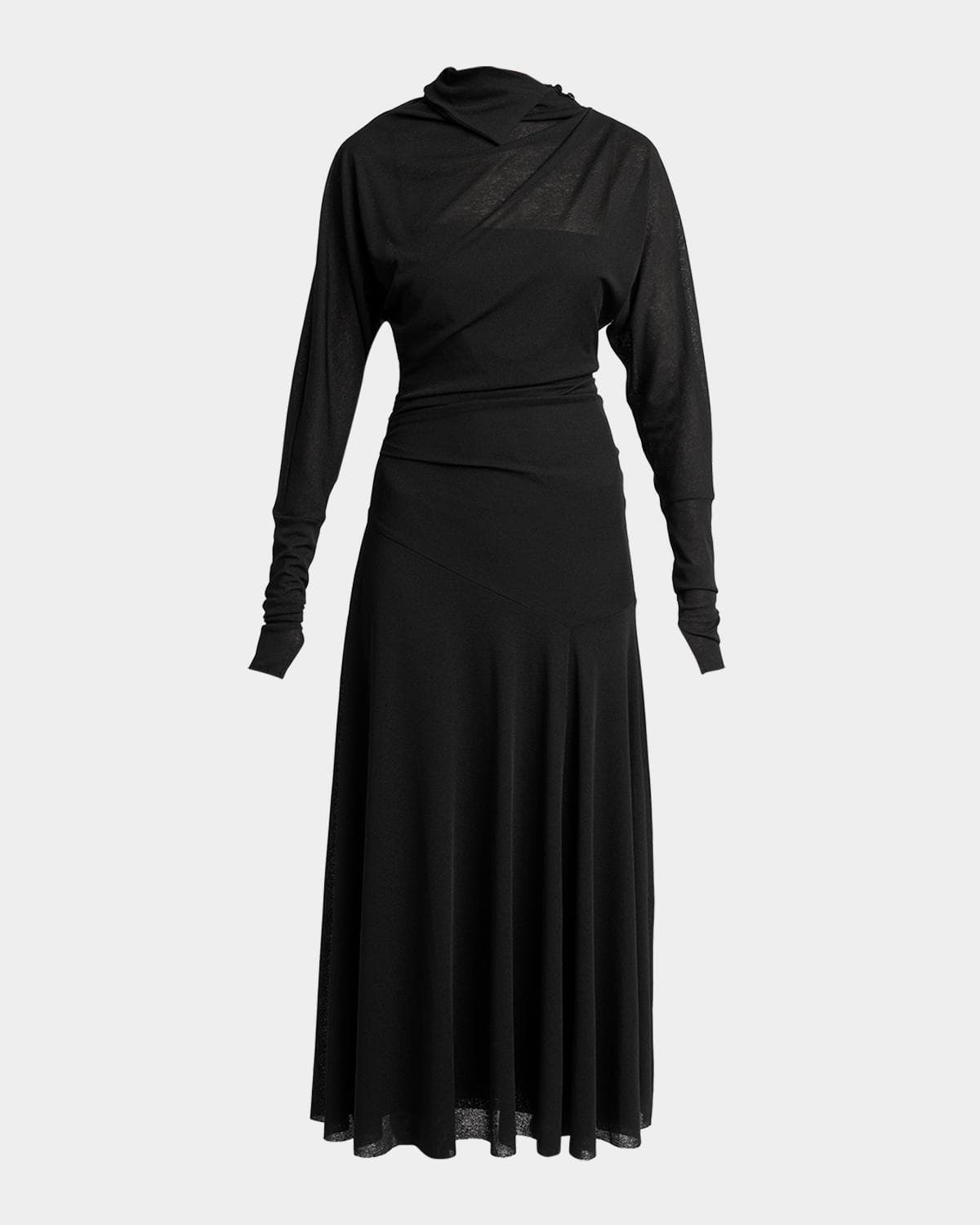 Proenza Schouler Golda Draped Long-Sleeve Ankle Dress