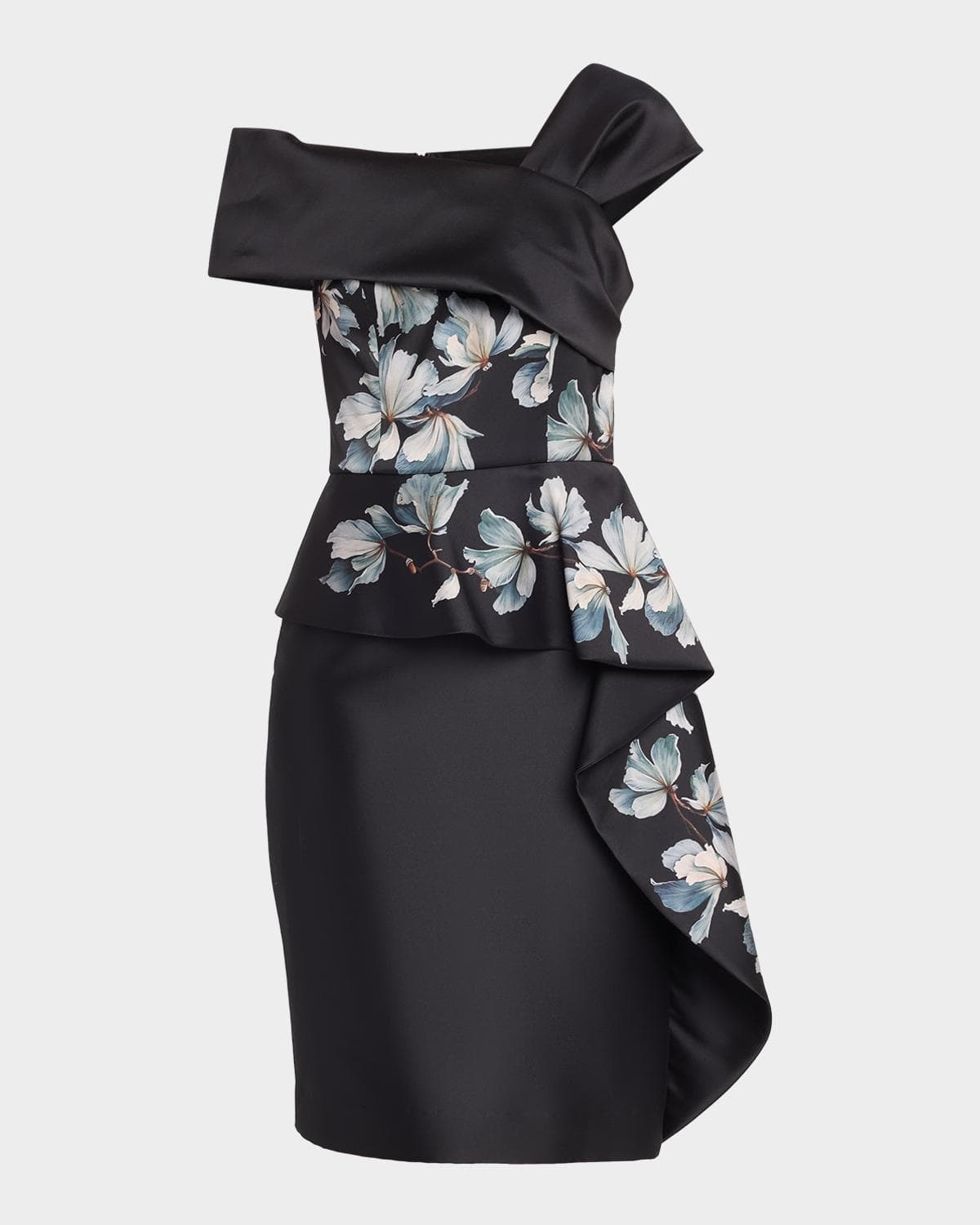 Rickie Freeman for Teri Jon Draped One-Shoulder Mikado Peplum Dress