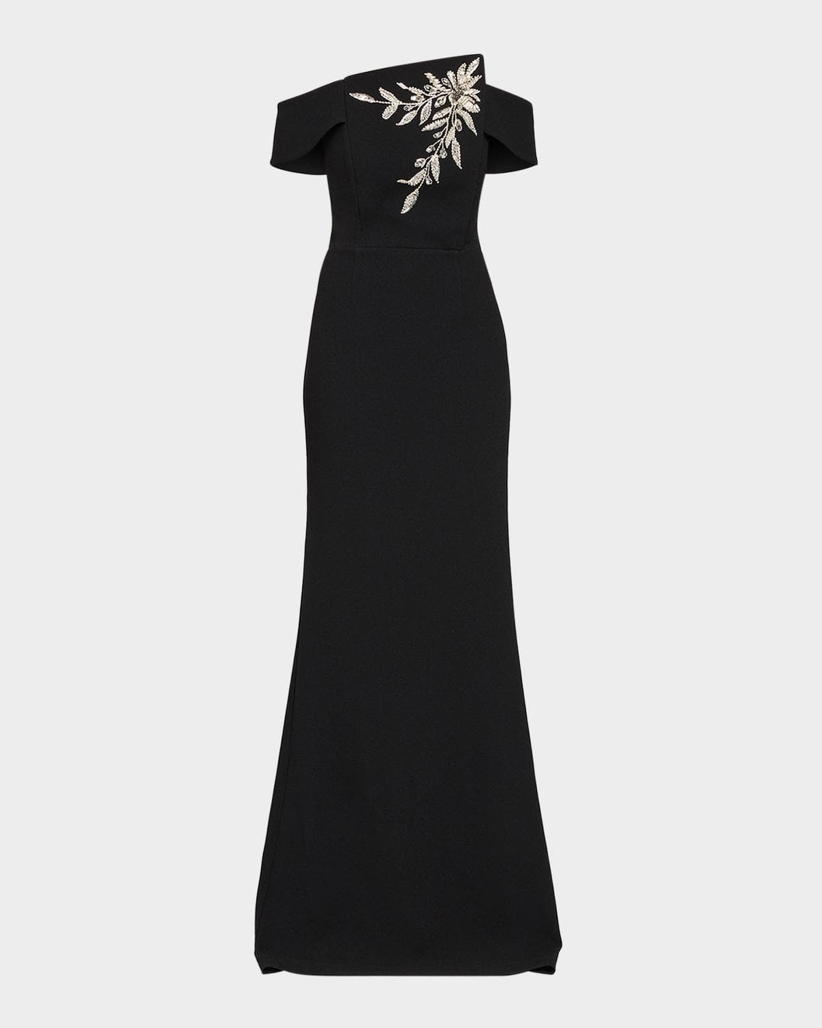 Rickie Freeman for Teri Jon Embellished Botanical Off-the-Shoulder Gown
