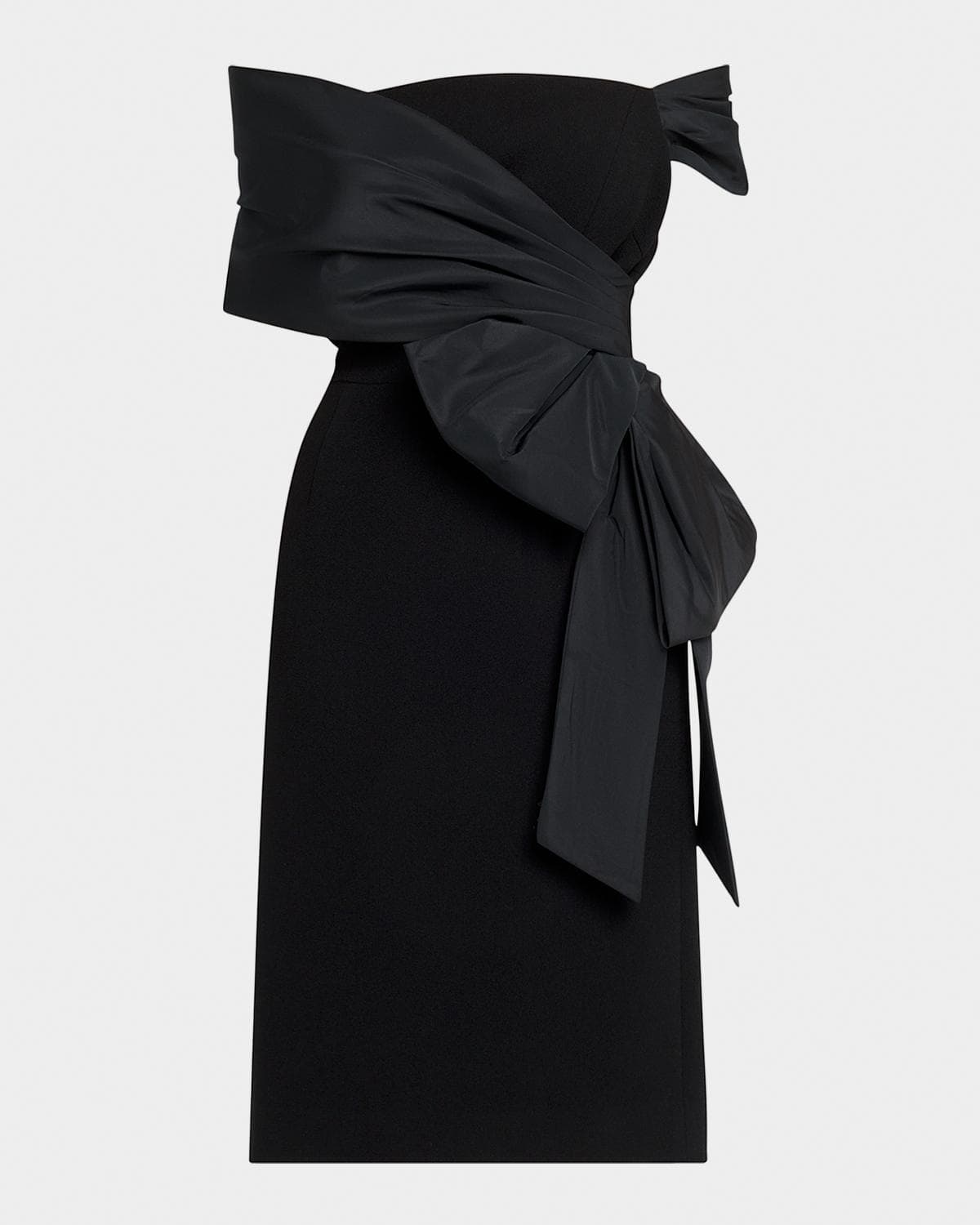 Rickie Freeman for Teri Jon Off-Shoulder Taffeta Wrap Crepe Dress