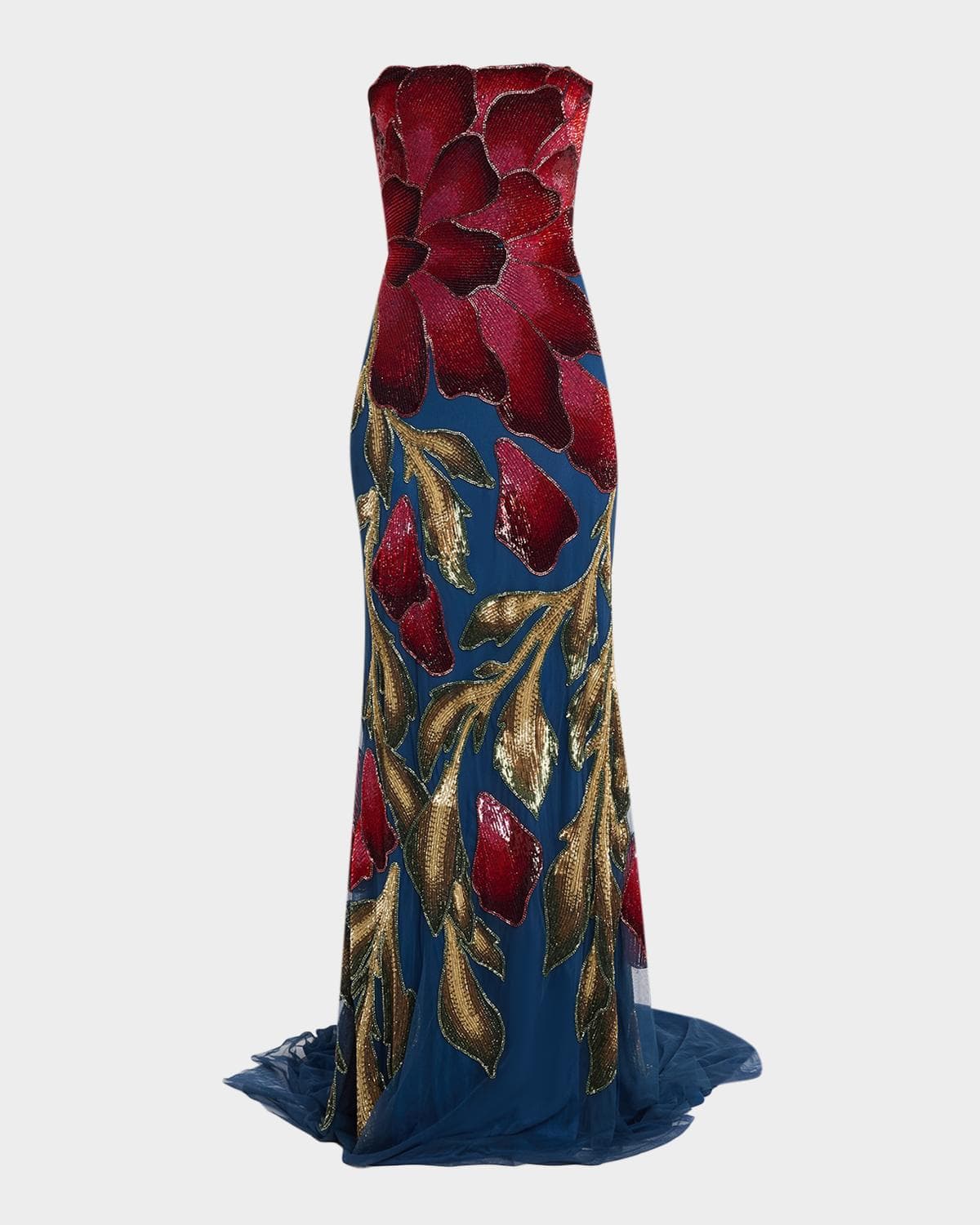 Theia Marie Strapless Beaded Floral Gown