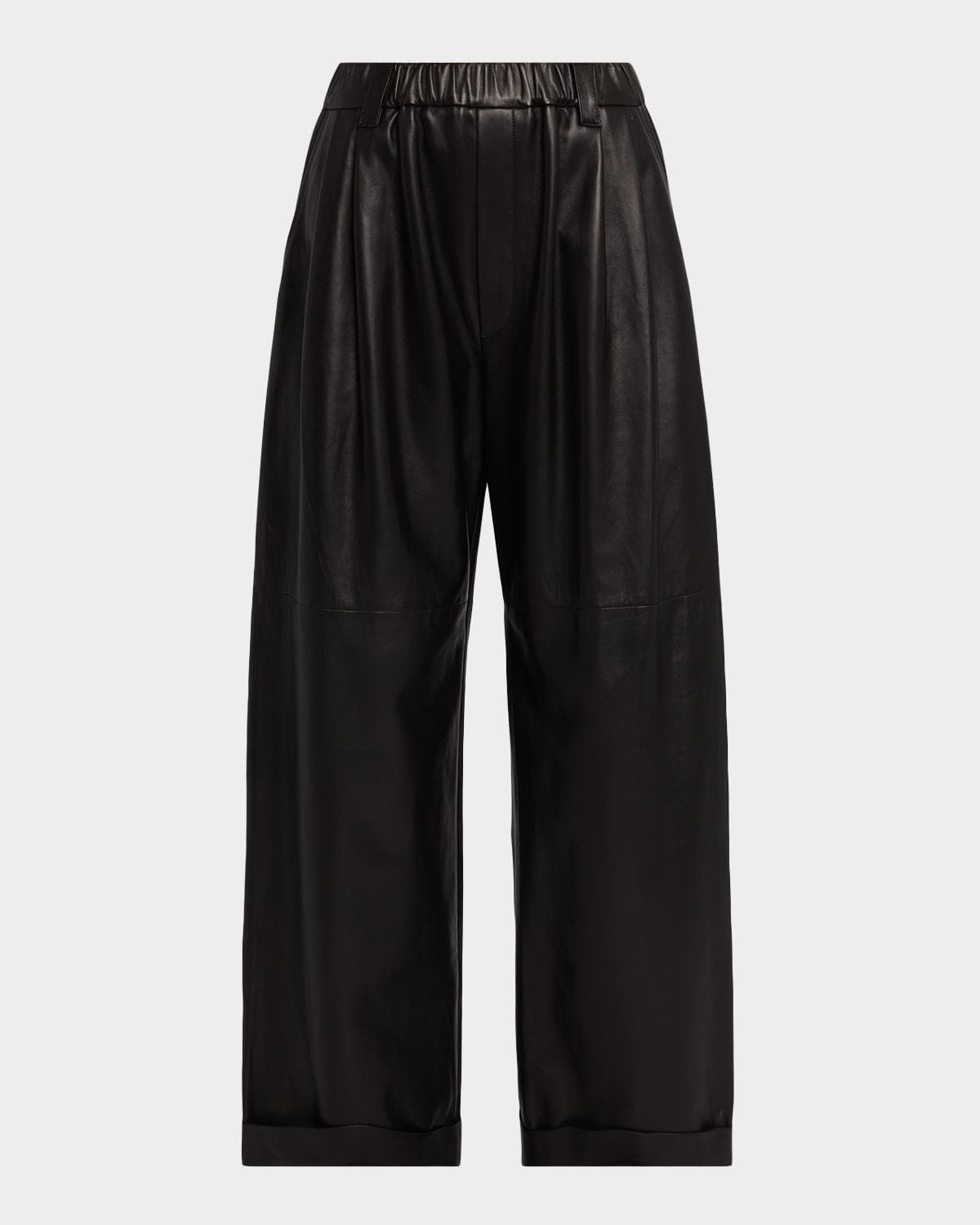 Brunello Cucinelli Glove Leather Wide-Leg Pants