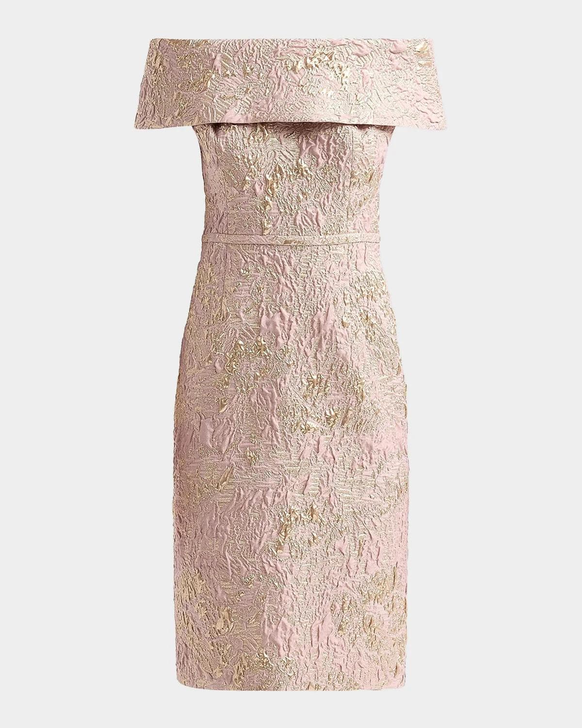 Rickie Freeman for Teri Jon Metallic Jacquard Off-The-Shoulder Mini Dress