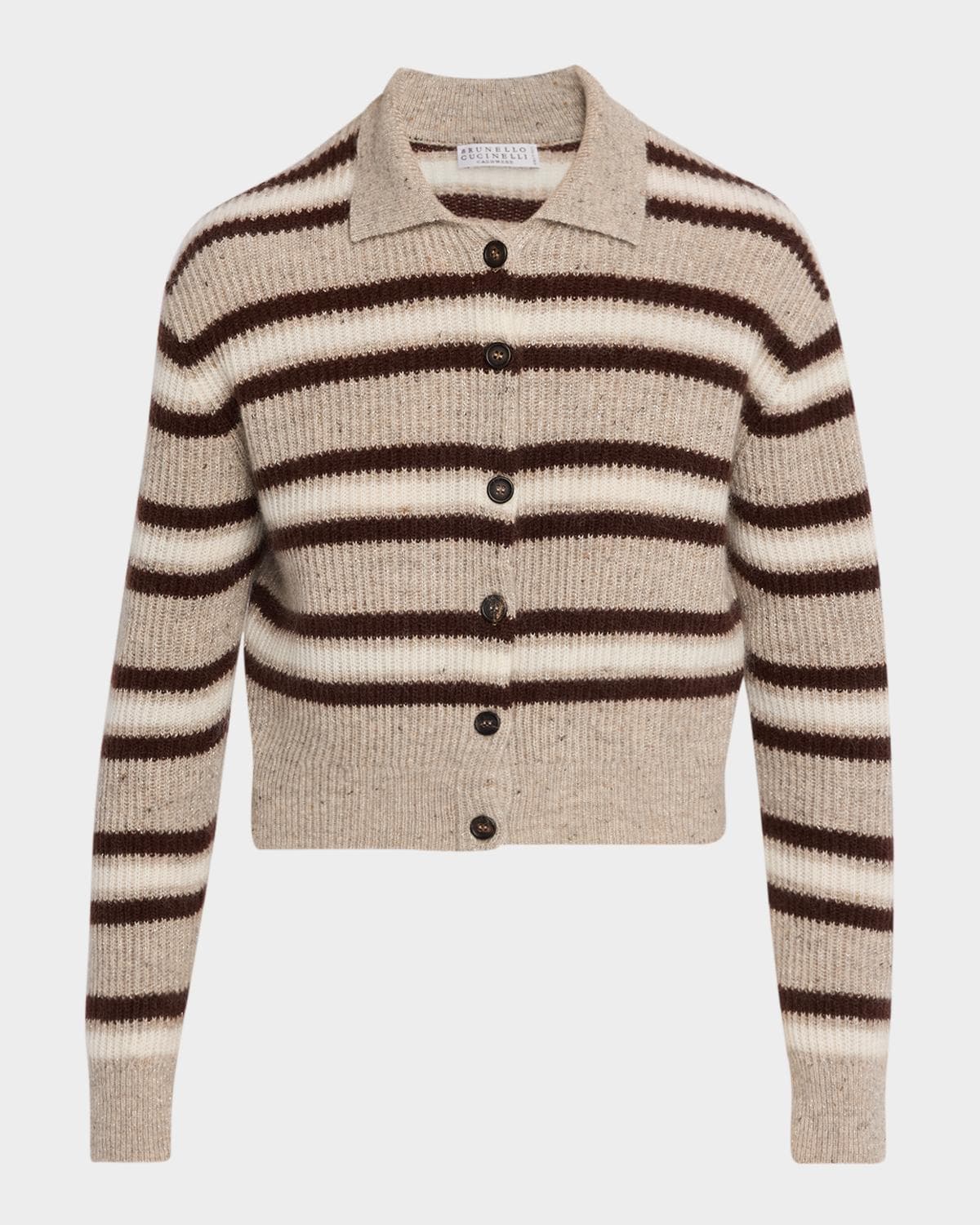 Brunello Cucinelli Cashmere-Blend Striped Collared Cardigan