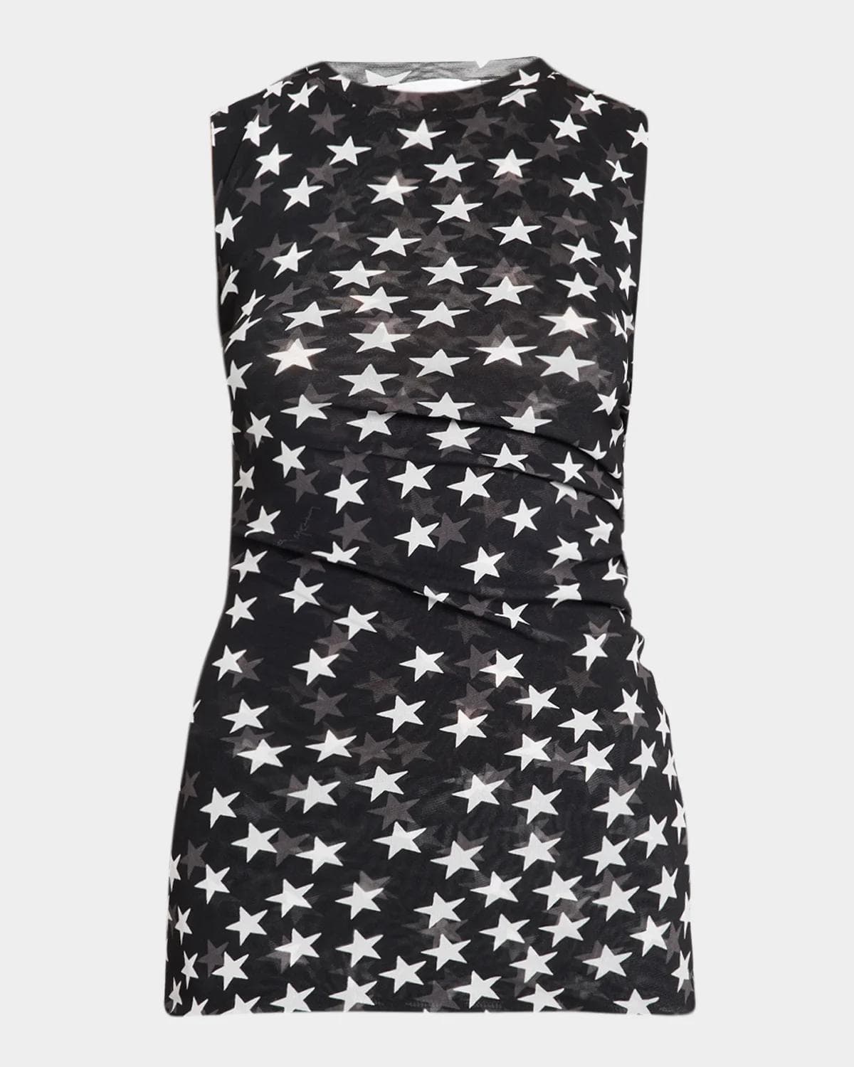 Stella McCartney Sleeveless Star-Print Ruched Mesh Top