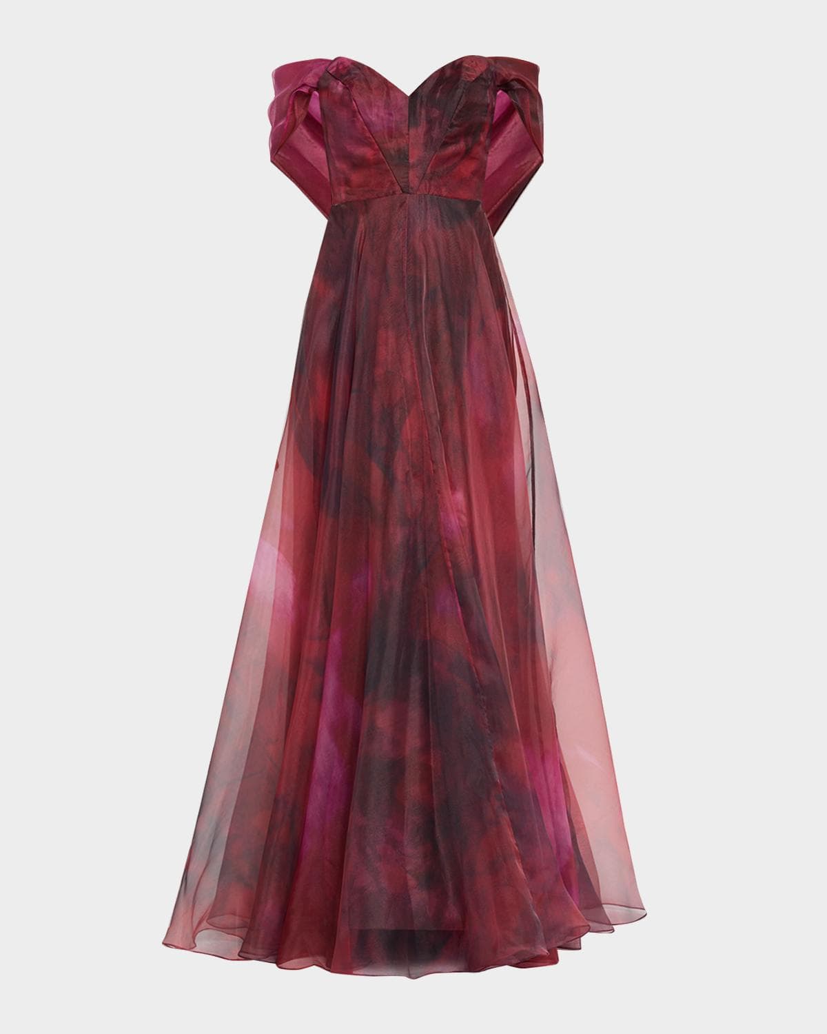 Rene Ruiz Collection Wrap-Sleeve Off-the-Shoulder Organza Gown